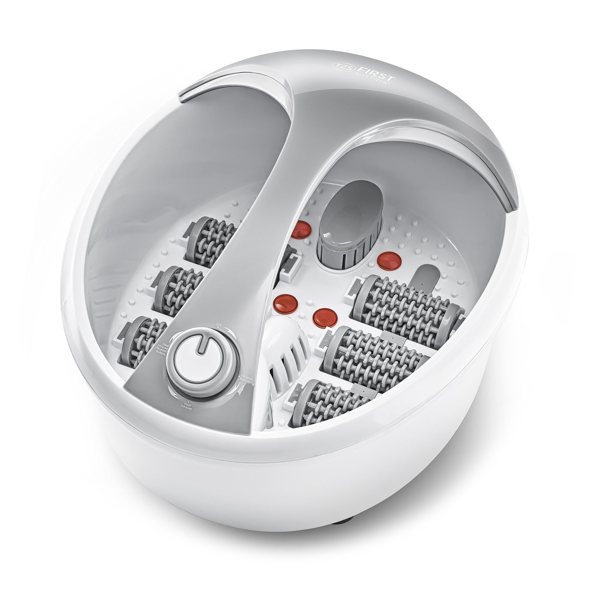 TZS FIRST AUSTRIA Fußmassagegerät mit Massagefunktion, 450W, bis 45°C, 6 Massagewalzen, Fußbad mit Infrarot- und Heizfunktion, Griff, Aromabox