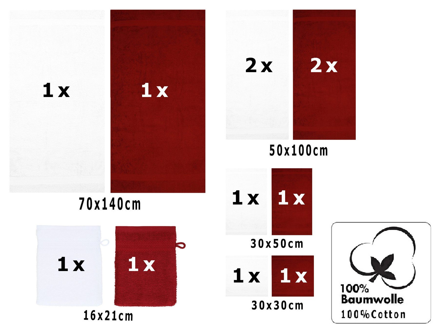 weiß/rubinrot, Set Set Farbe Baumwolle, 12-TLG. Handtuch 100% (12-tlg) Handtuch Premium Betz
