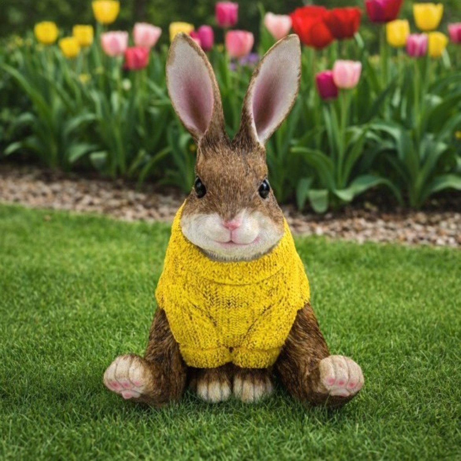 Online-Fuchs Gartenfigur süßer Hase für außen - Deko Figuren Frühling, Sommer, aus langlebigem Kunstharz gefertigt, wetterfest - 23 cm groß