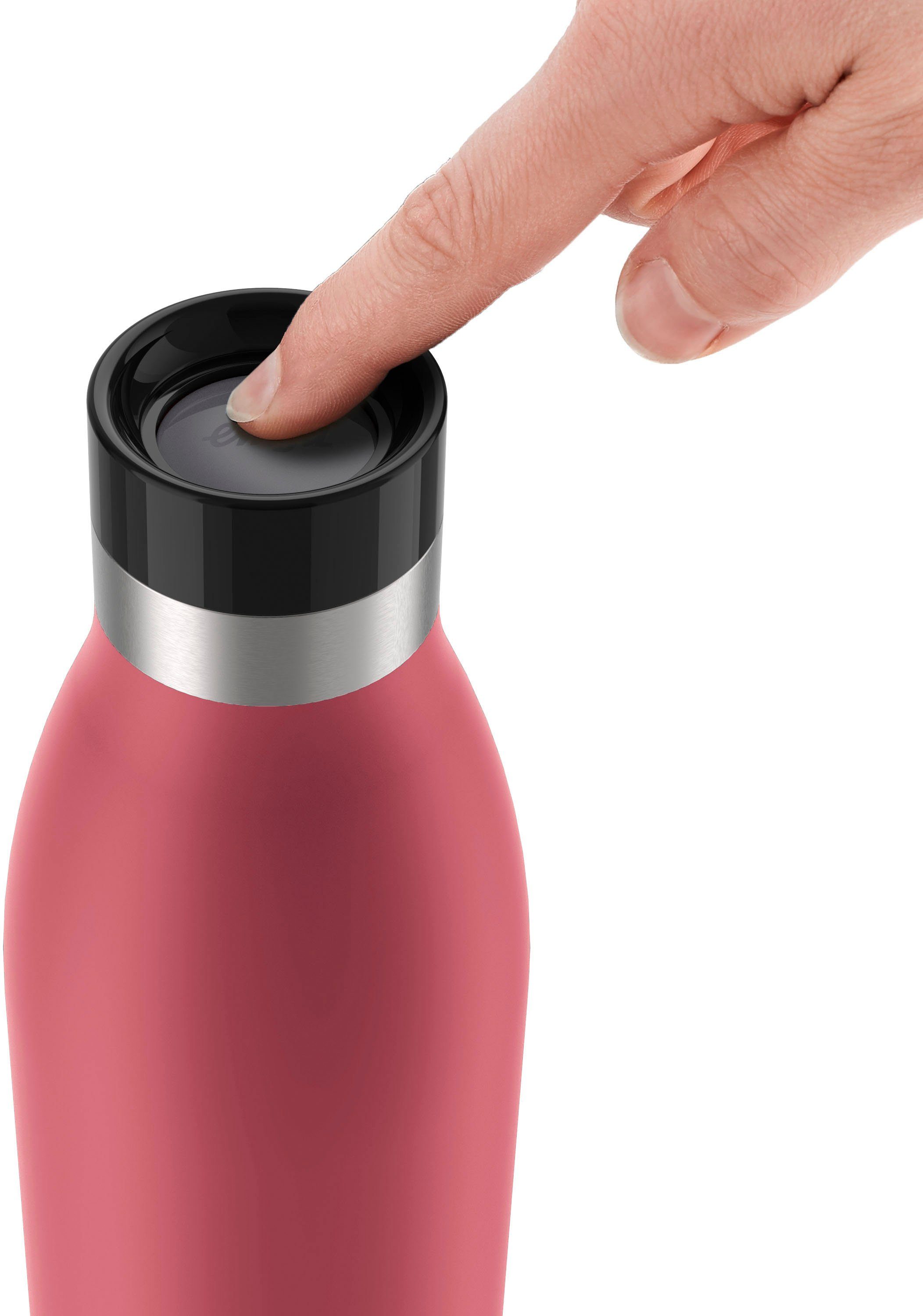 Emsa Isolierflasche Bludrop, 360° 24 kühl, Verschluss, 0,7 Trinkgenuss, L Quick-Press warm, Koralle h 12 h