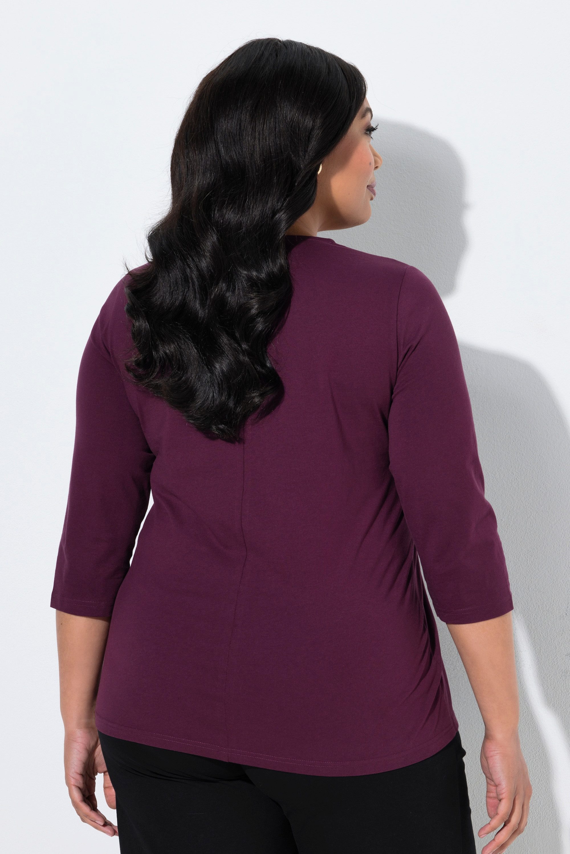 Ulla Popken Longshirt Shirt Zierknoten V-Ausschnitt. 3/4-Arm