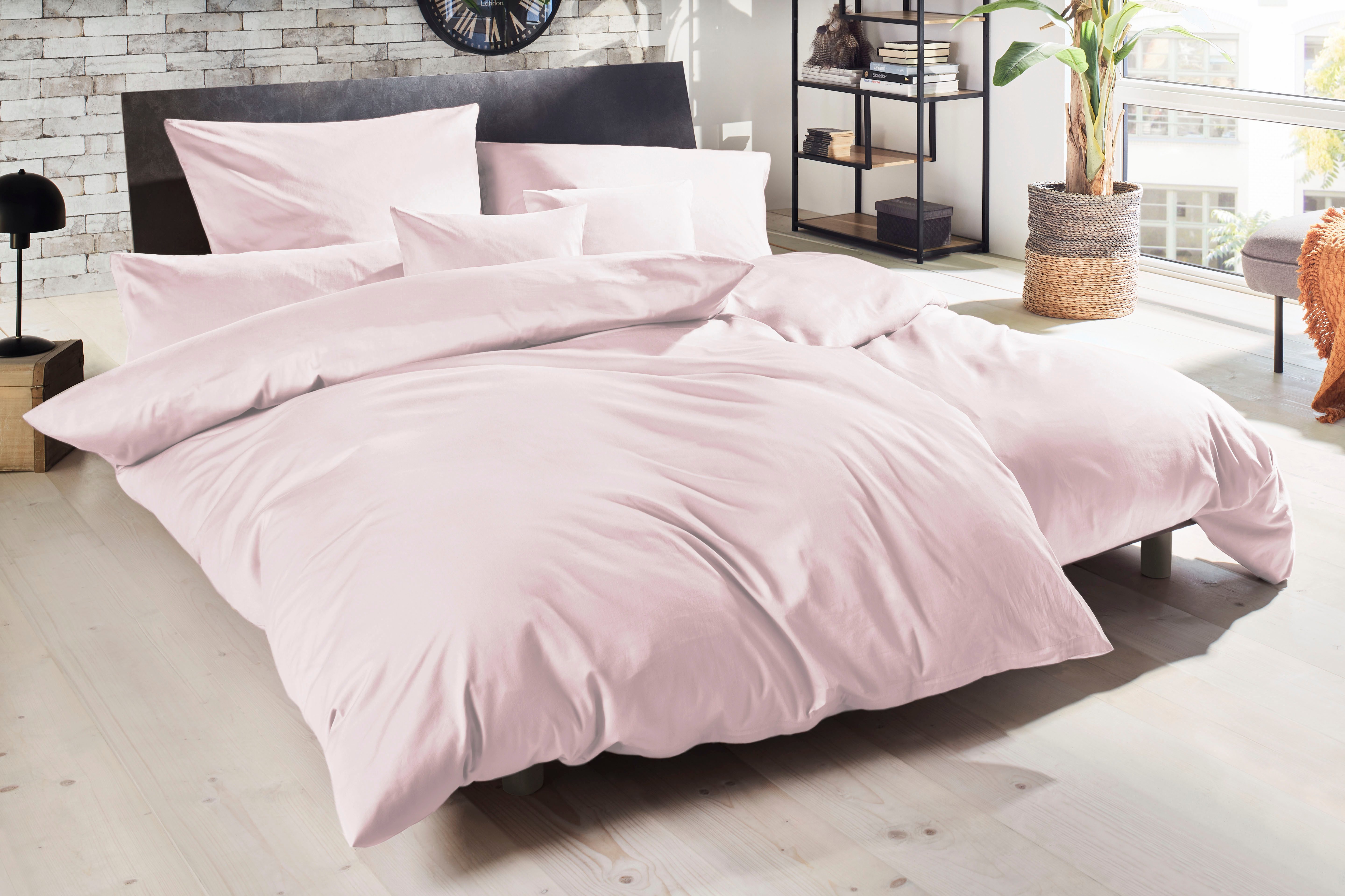 Primera Bettwäsche Uni Luxus-Satin in Gr. 135x200, 155x220 oder 200x200 cm, Satin, 2 teilig, Bettwäsche aus Baumwolle, unifarbene Bettwäsche mit Reißverschluss