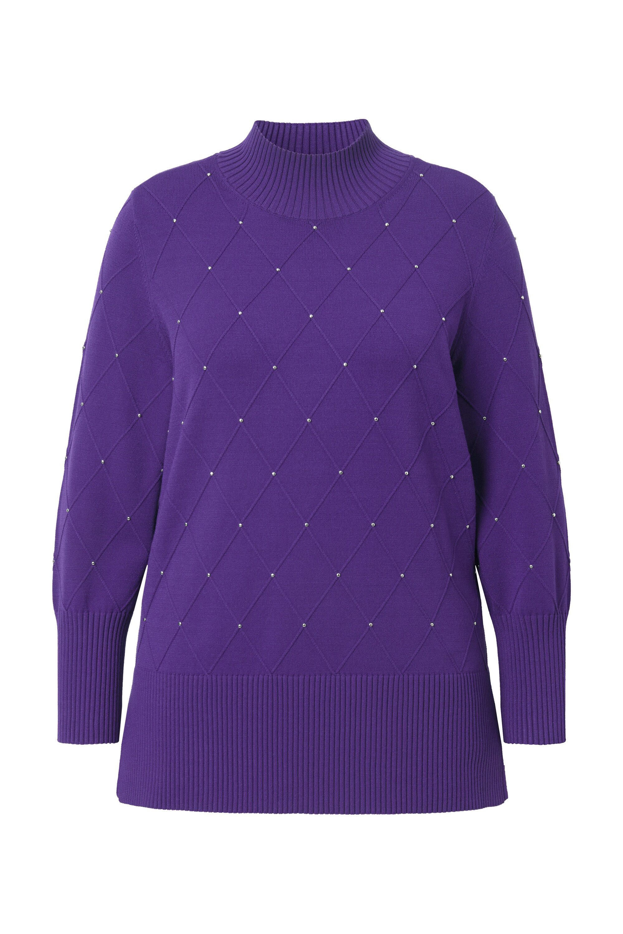 Ulla Popken Strickpullover Pullover Rhomben Ziernieten günstig online kaufen