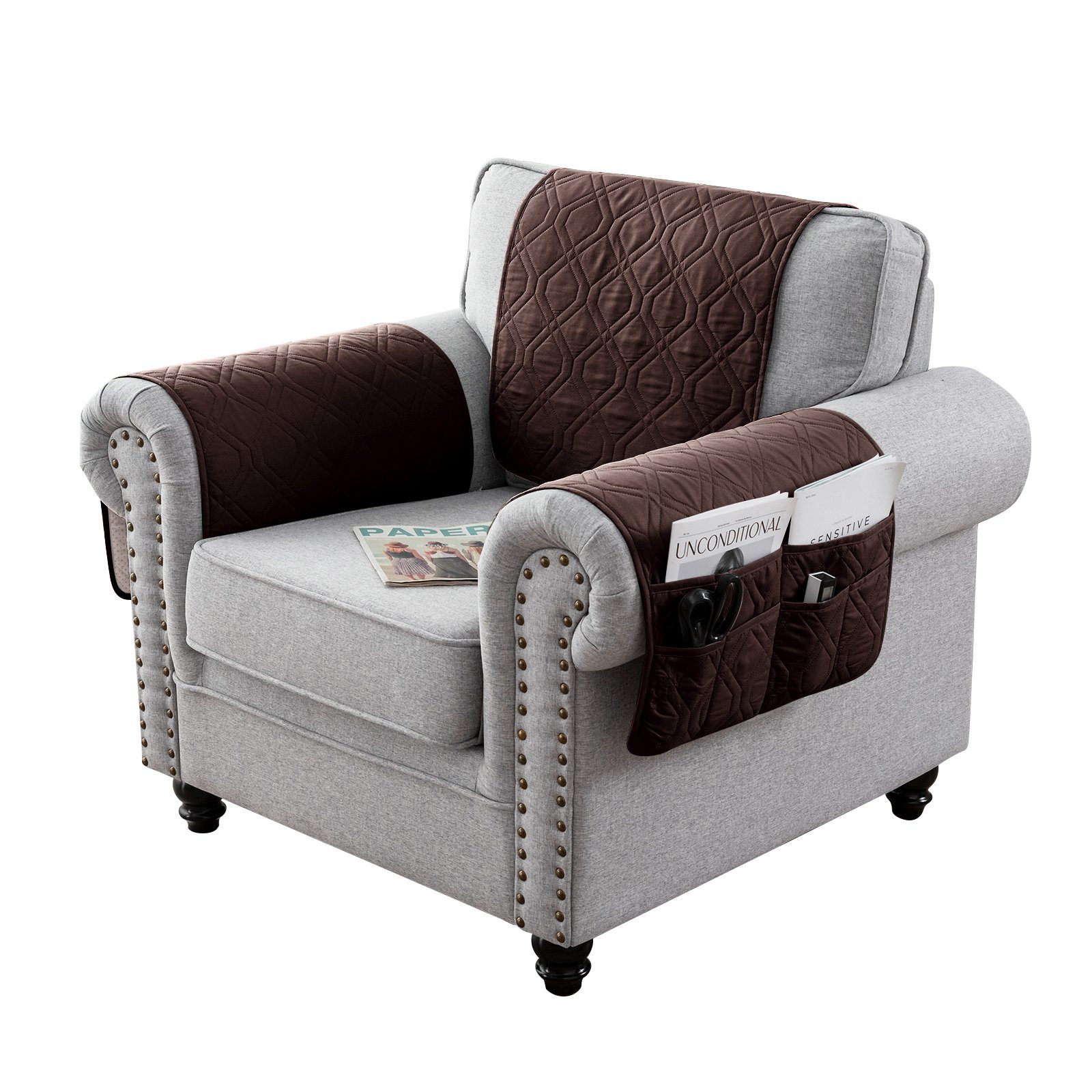 Sesselschoner Sofa Armlehnenbezüge,Sofahusse Sesselschoner mit Seitentasche,46x89cm