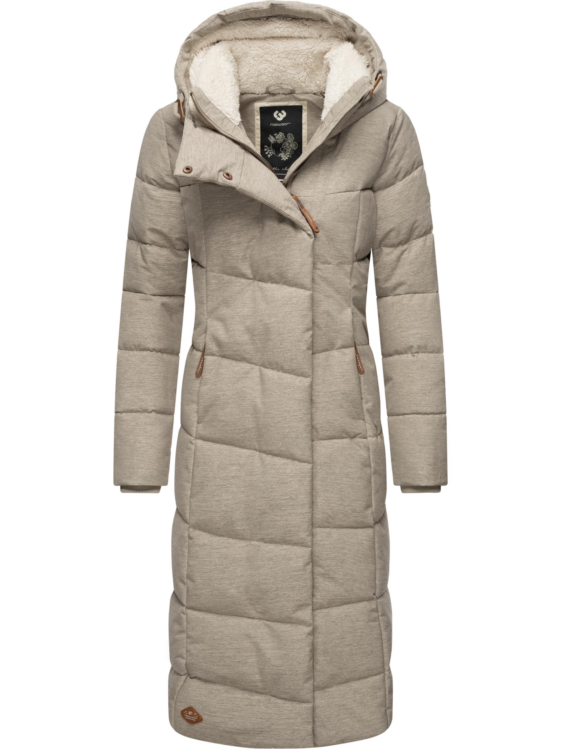 Ragwear Wintermantel Pavla Long extralanger Winterparka mit Teddyfutter und Kapuze
