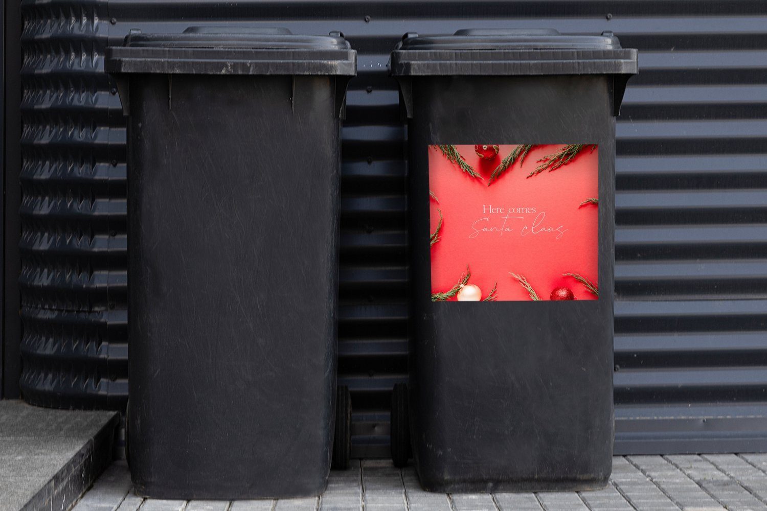 MuchoWow Wandsticker Weihnachten - Abfalbehälter (1 Container, - Sticker, Mülleimer-aufkleber, Rot St), Zitat Mülltonne
