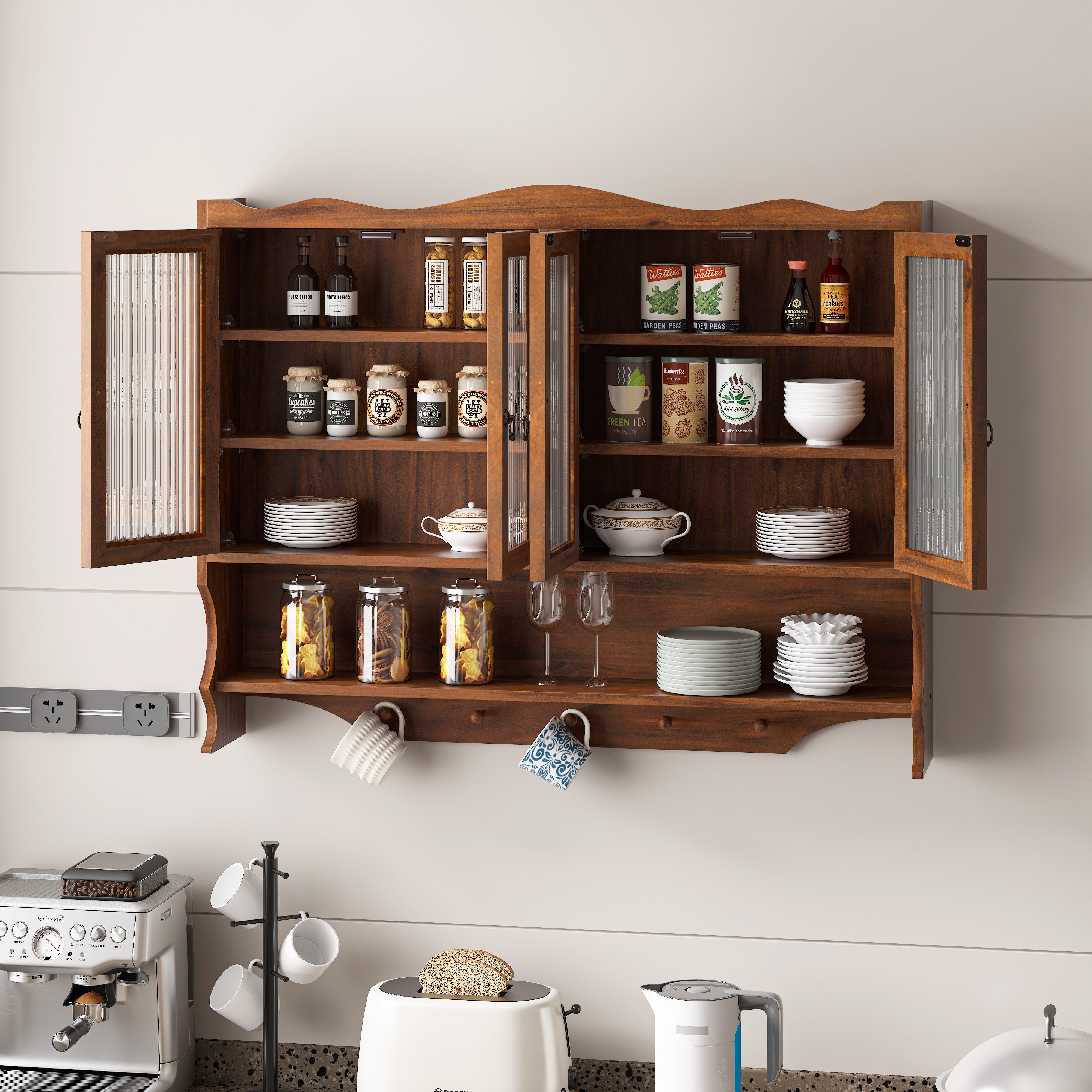 OKWISH Hängeschrank Wandhängeschrank,Glas-Wandregal (100 cm Retro 4-Türiger günstig online kaufen