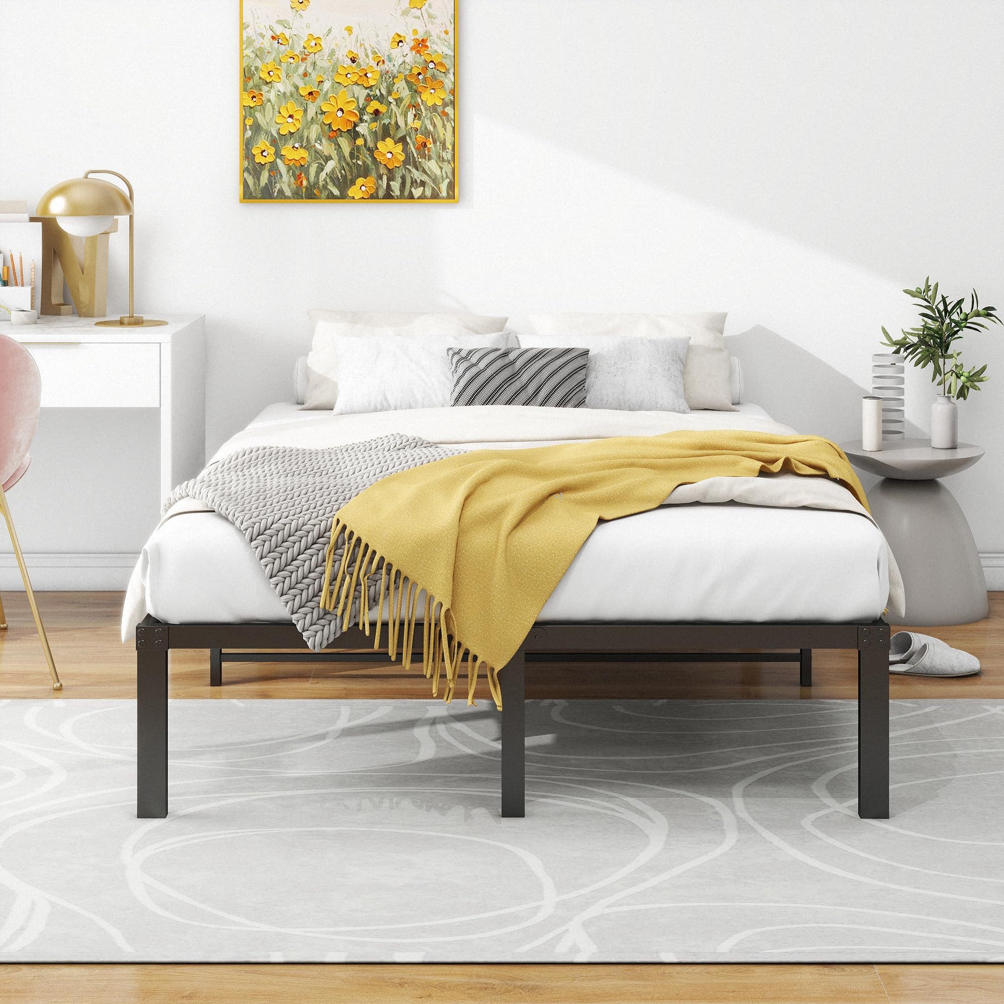 HOMERECOMMEND Metallbett 90x200 cm, 31cm Höhe geräuschlos, stabil Stahllattenrost, Schwar (1-tlg), Quietschfest, Stauraum unter dem Bett