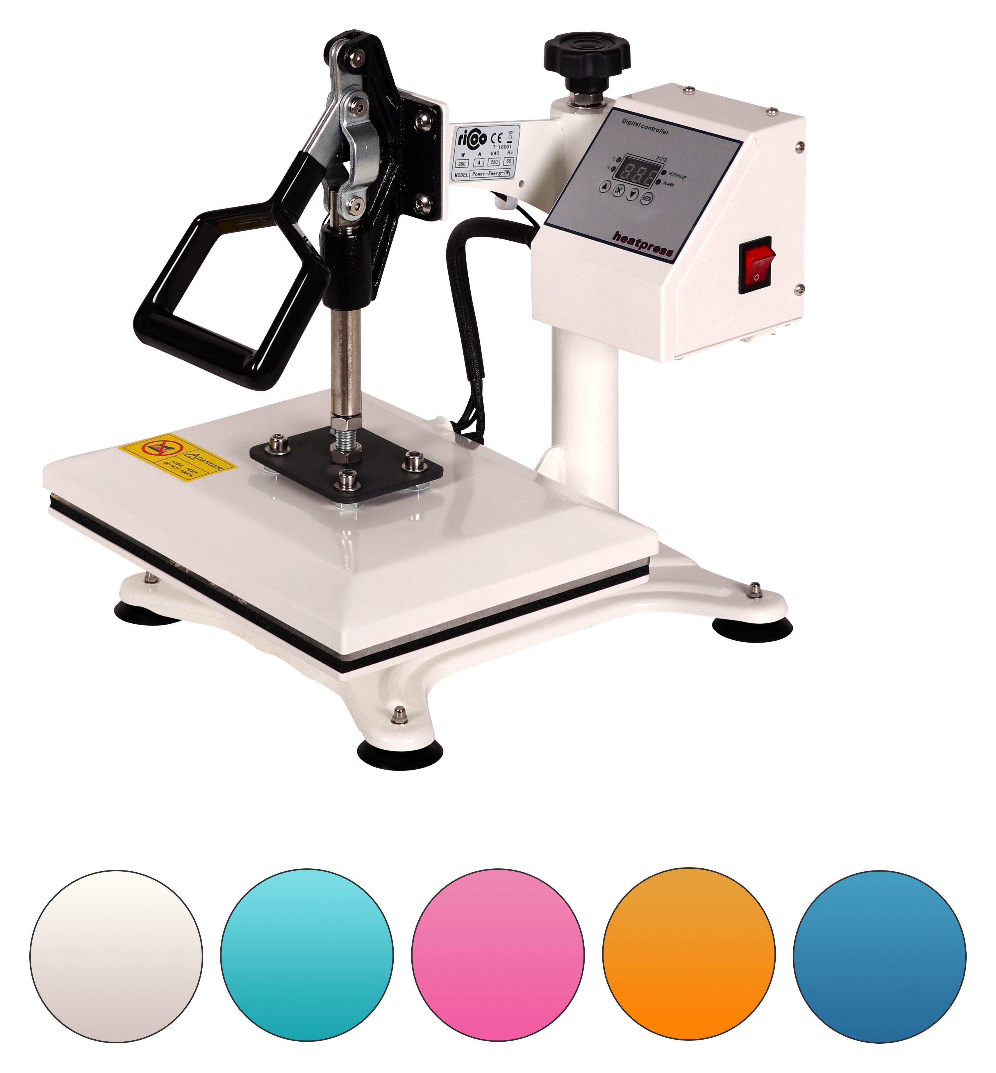 RICOO Bügelmaschine Transferpresse T Shirt Druckmaschine Textilpresse RICOO POWER-ZWERG-TW, Verkehrsweiß Heißpresse Textildruck Shirt Druck Hitzetransfer