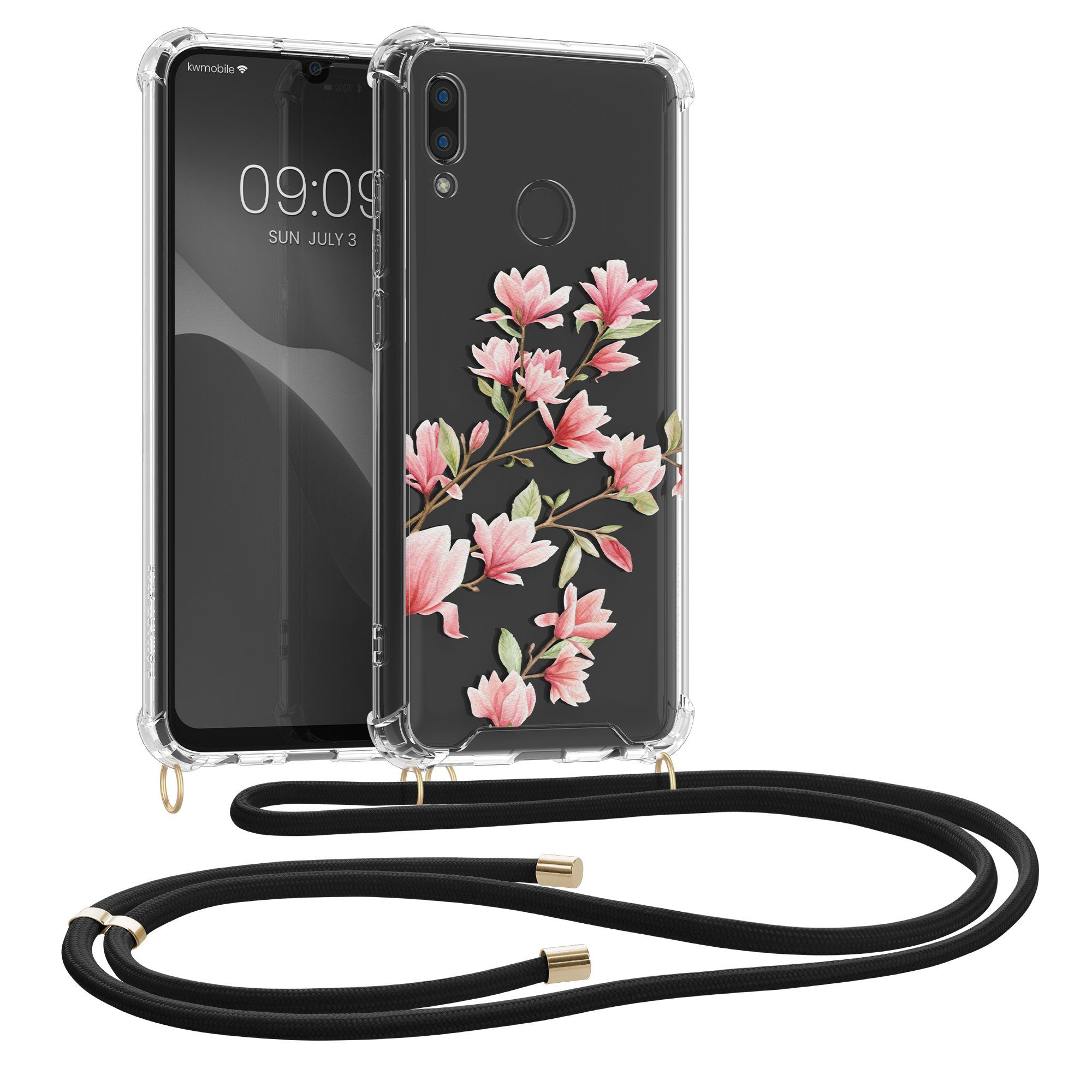 kwmobile Etui Hülle für Huawei P Smart (2019), Silikon Handyhülle mit Kette - Handykette Handyband