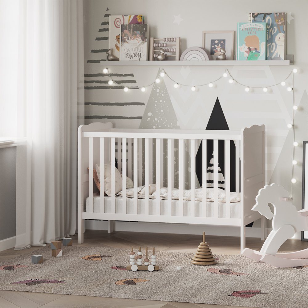 VitaliSpa® Babybett Gitterbett Kinderbett TOBI umbaubar Weiß