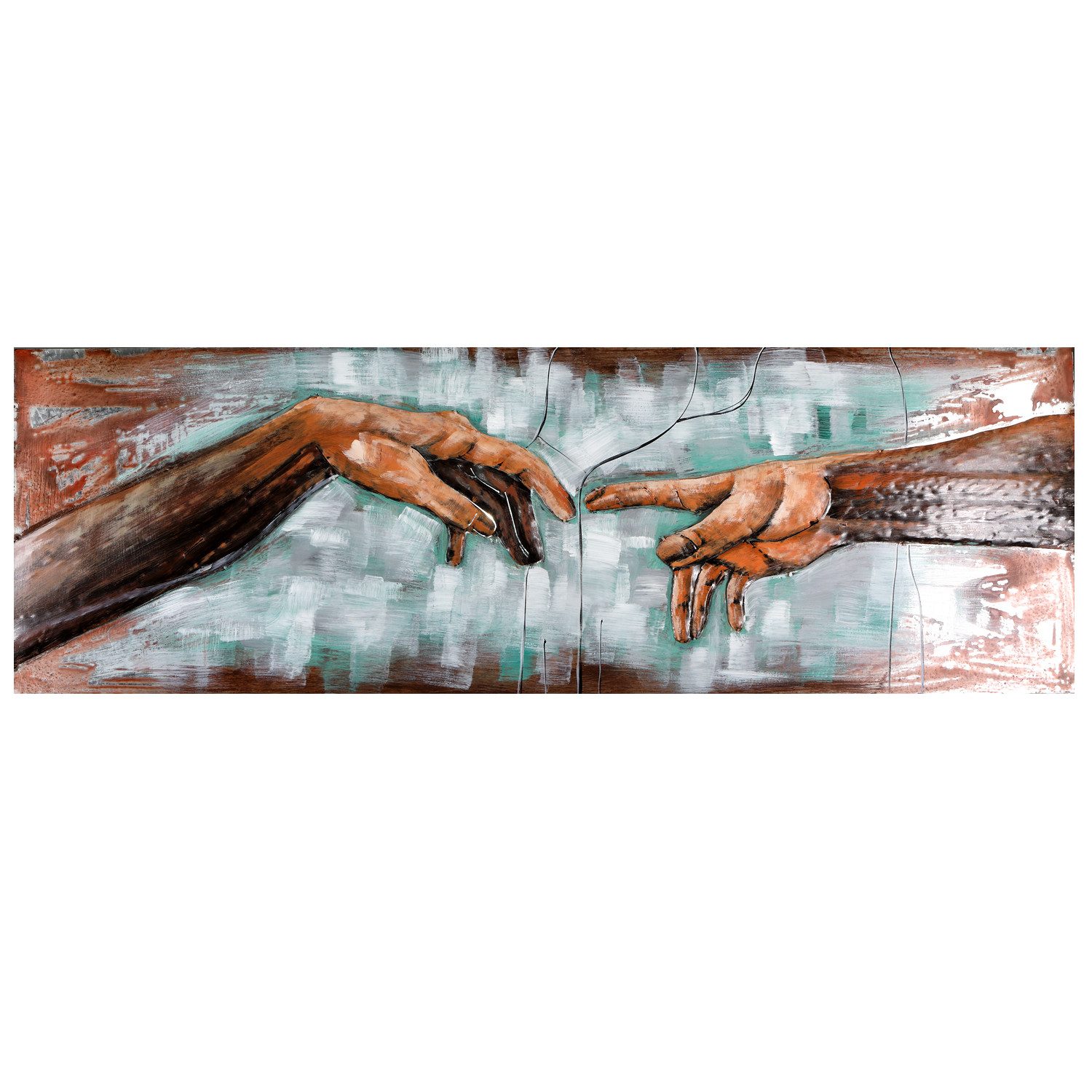 Home4Living Metallbild Wandbild 3D Effekt Handarbeit Relief 124cm, Michelangelo Hände, 3D Effekt, handgefertigt, Unikat