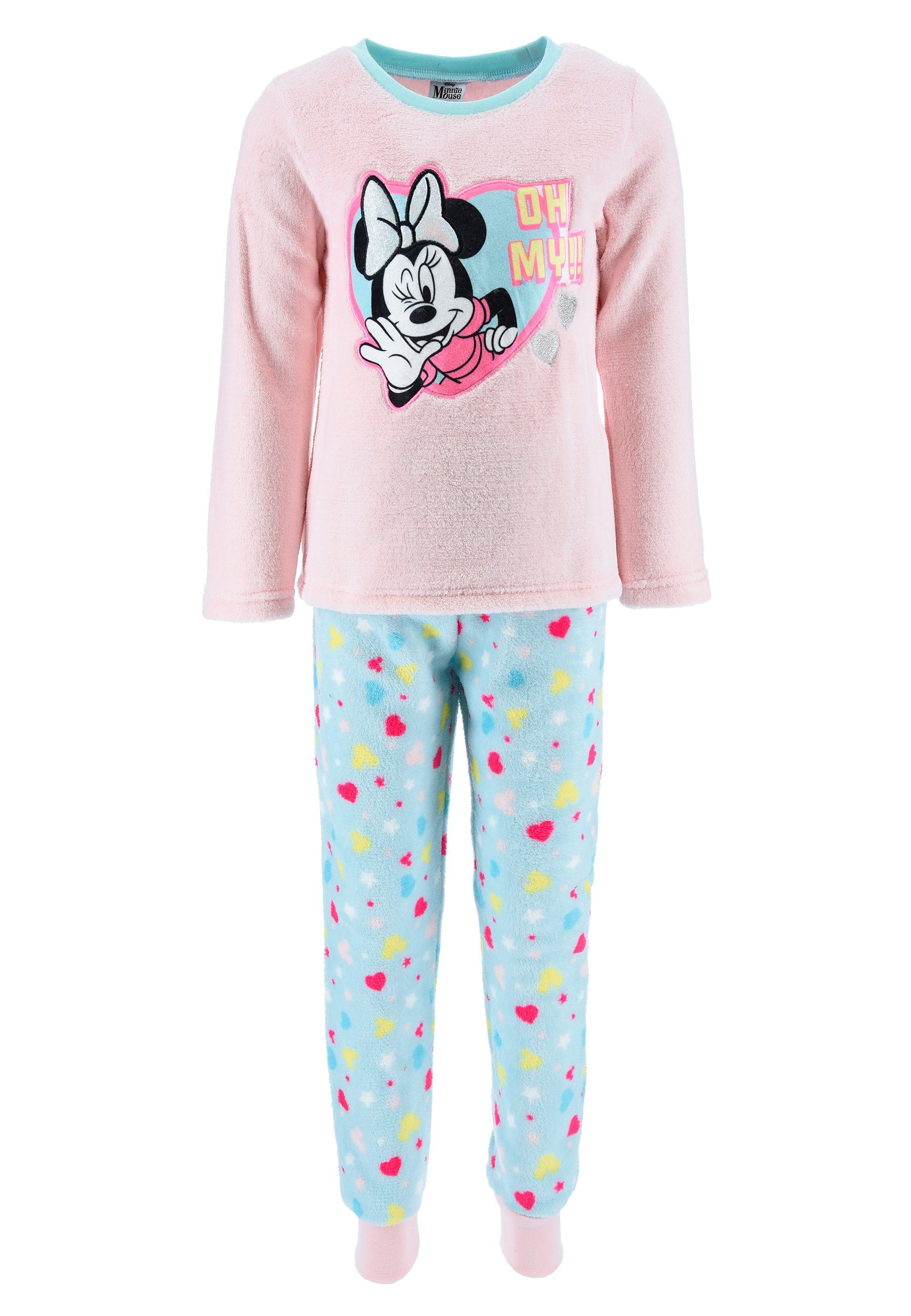 Disney Minnie Mouse Schlafanzug Kinder Mädchen Schlafanzug Kinder Pyjama Langarm Shirt + Schlaf-Hose (2 tlg) Pink