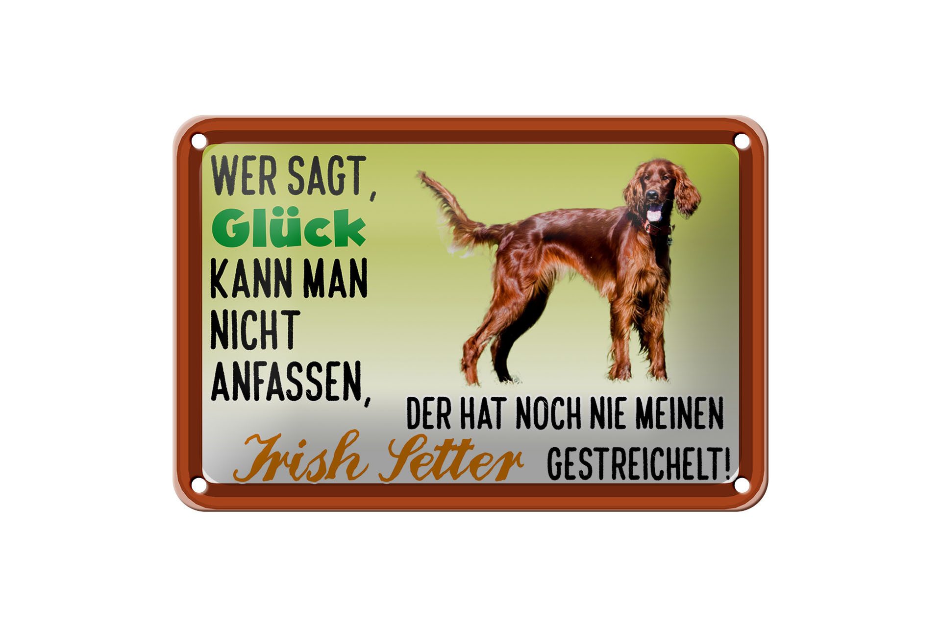 Femer GmbH Metallschild Spruch 18x12cm Glück Irish Setter Hund, (1 St), gewölbte Oberfläche, abgerundete Ecken, umgeschlagene Kanten