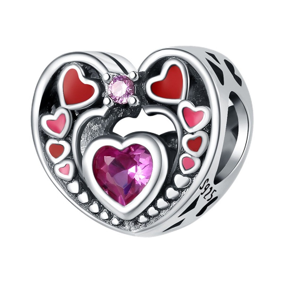 PANDACHARMS Bead Pinke Herzgeschenke Charm, 925 Sterling Silber mit pinken Zirkonia
