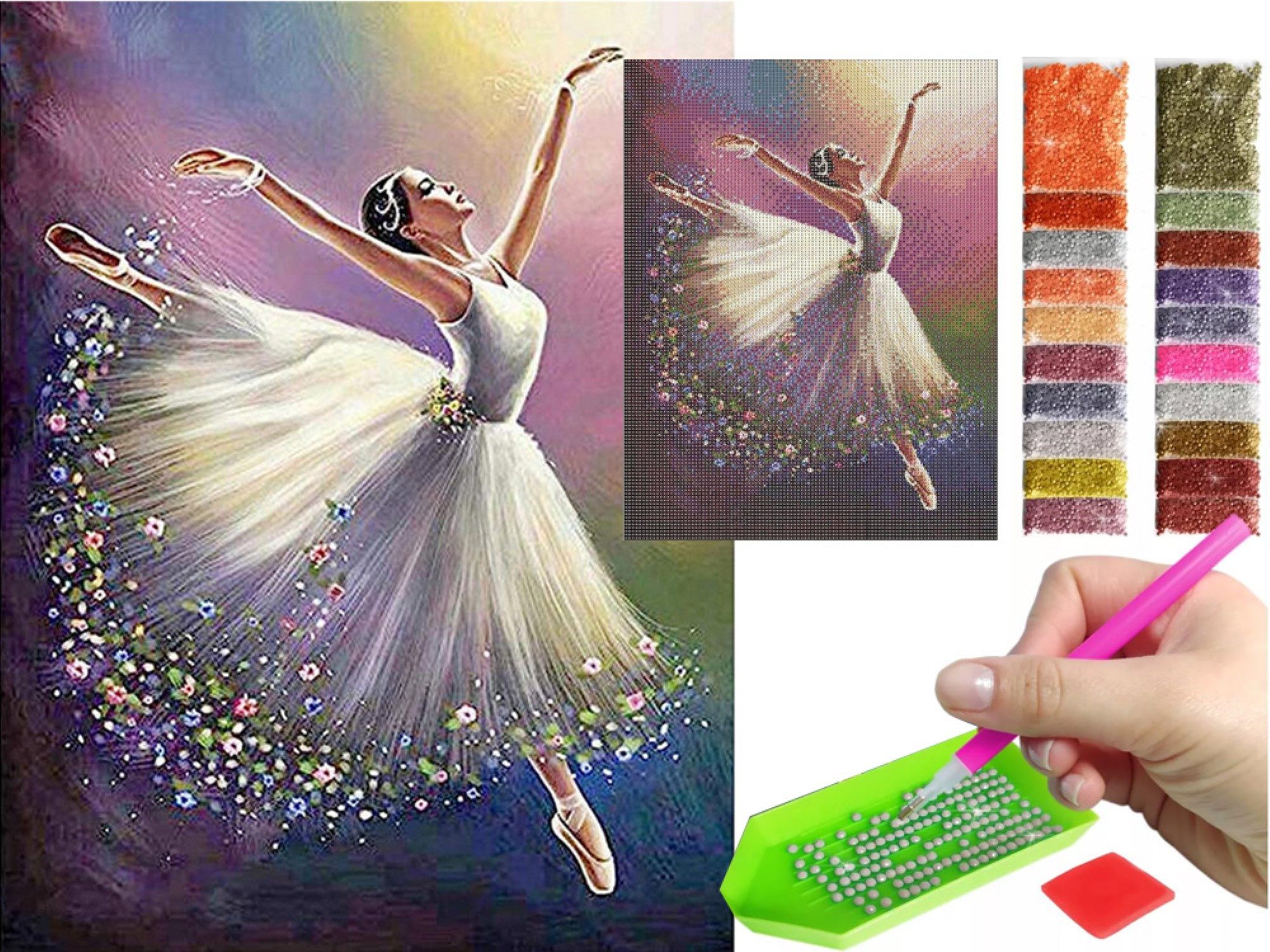 Verkgroup Malen nach Zahlen 5d Diamantgemälde - Die Ballerina Tänzerin Ballet (5d Diamond Painting-Set, 5d Diamond Ballerina mit Farbigen Steinchen), Hochwertige Materialien, funkelnde Diamanten, einfache Anleitung.