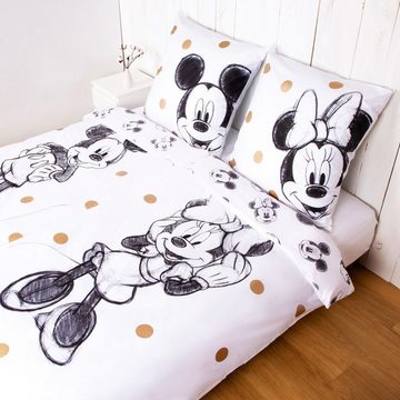 Partnerbettwäsche Mickey & Minnie Mouse Disney 135x200cm Partnerbettwäsche, JACK, Renforcé, 4 teilig, Partner-Bettwäsche, Reißverschluss