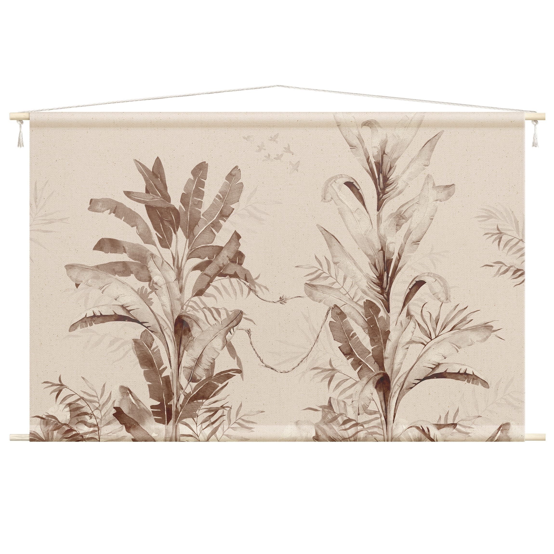 Bilderdepot24 Wandteppich modern Vintage Aquarell Tropisch Natur beige, rechteckig, Höhe: 2.6 mm, großes Wandbild aus Natur-Baumwolle Wandbehang Stoffbild Tuch Wollseil