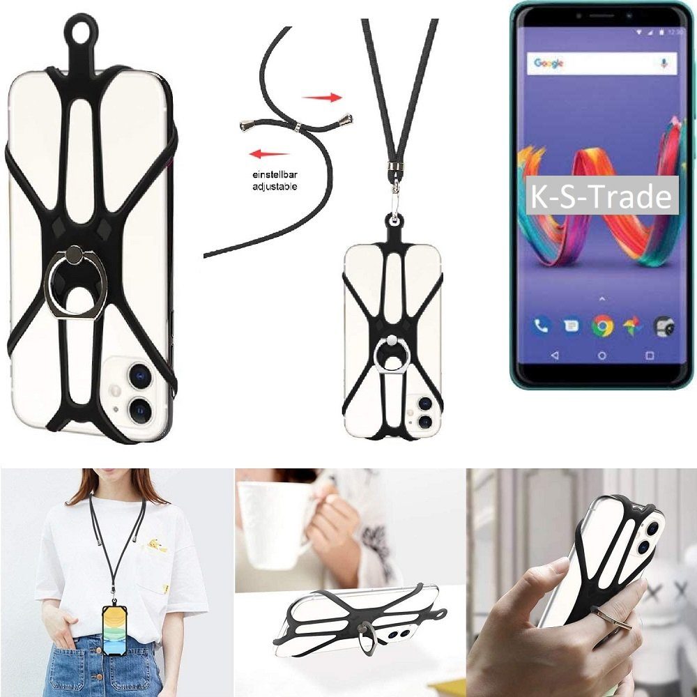 K-S-Trade Handyhülle für Wiko Tommy 3 Plus, 3in1 Handykette Handyband Handykordel Halsband Smartphone-Ring