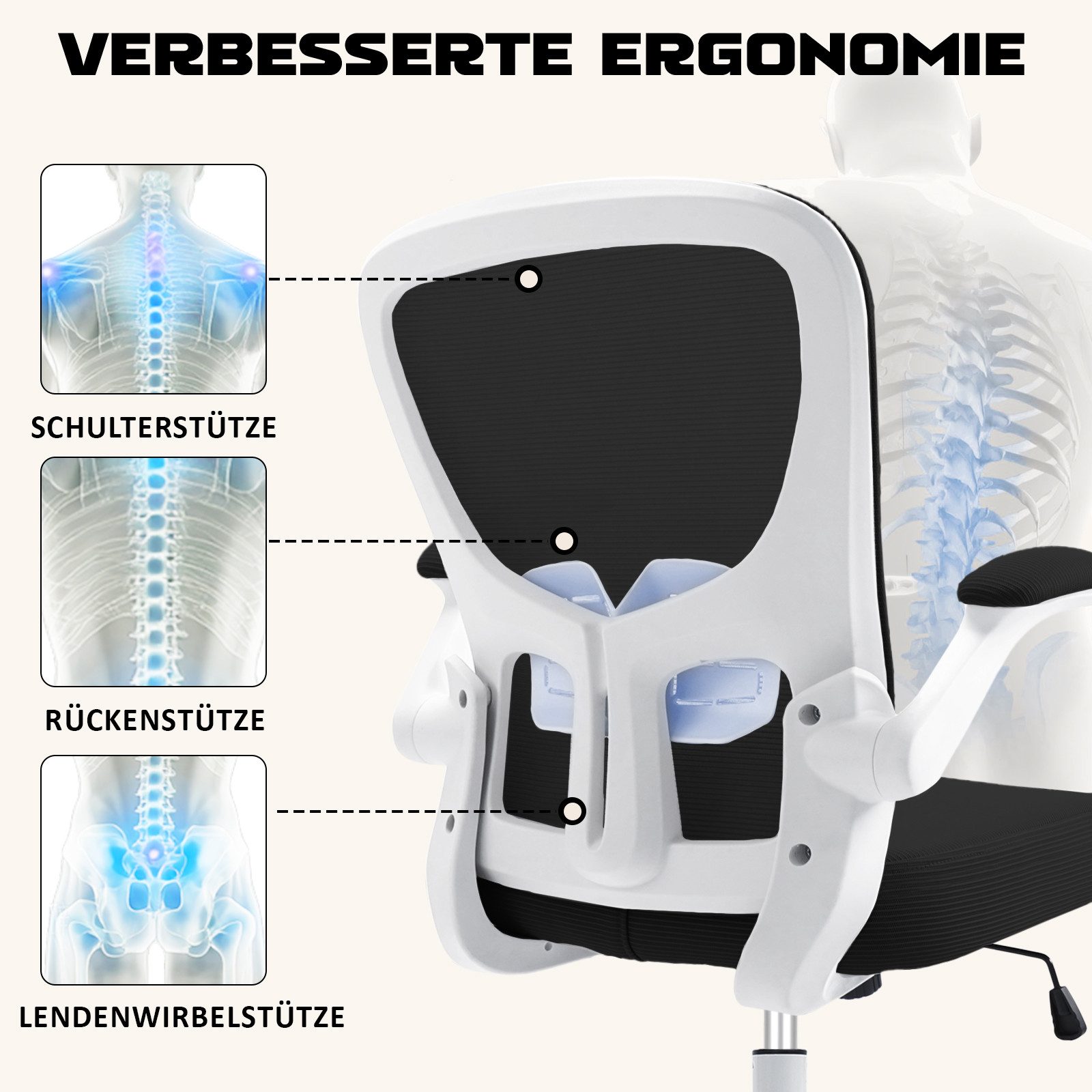 Durrafy Bürostuhl Ergonomischer Bürostuhl,Schreibtischstuhl mit klappbaren günstig online kaufen