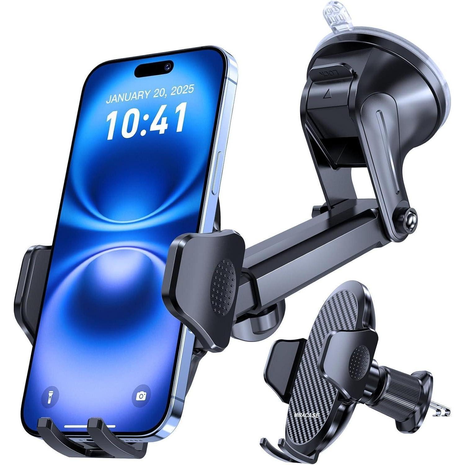 LuxusKollektion Handy-Halterung Handyhalterung Auto 4in1 360 drehbar Armaturenbrett Scheibe Dunkelgrau