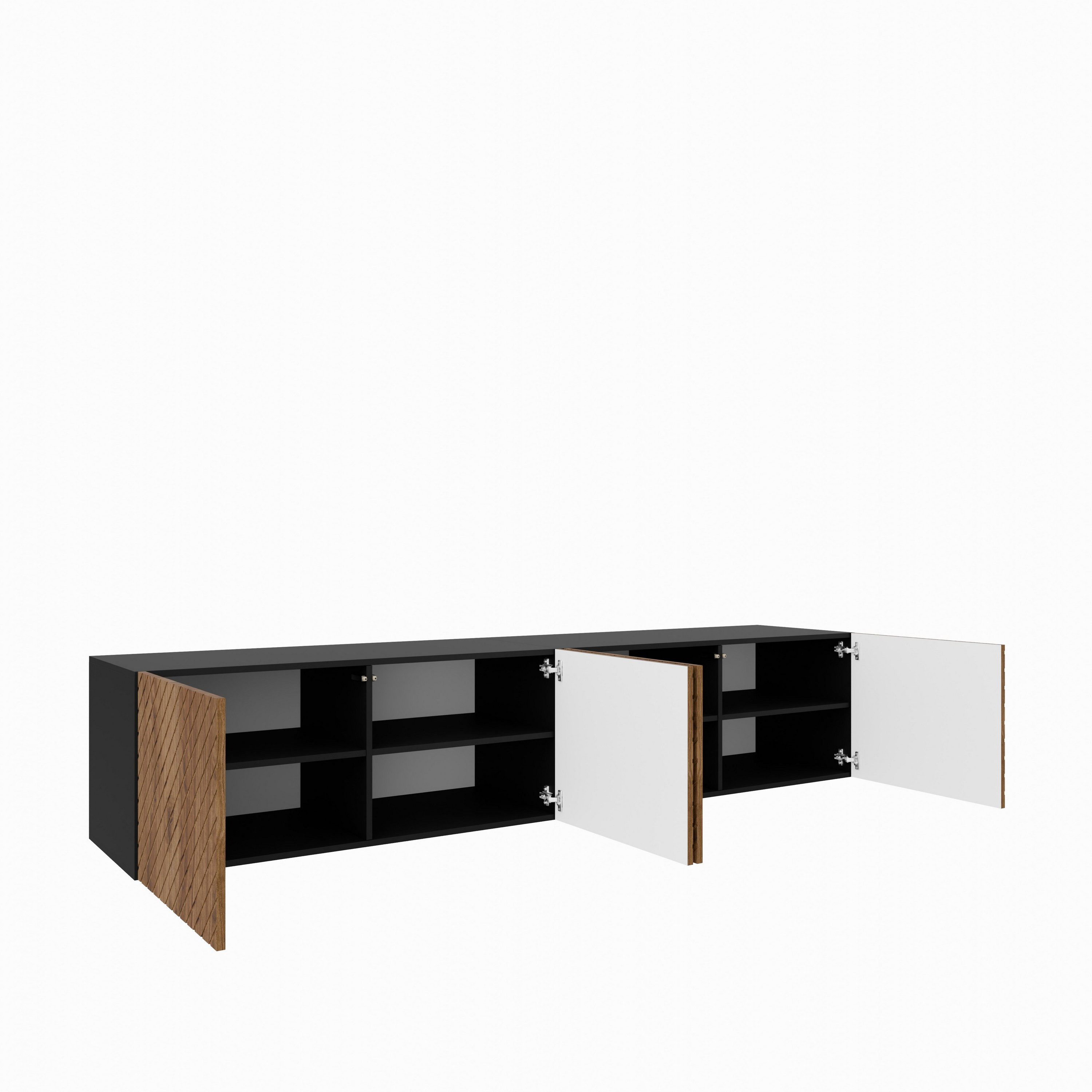 Masseno Lowboard CAVA 200 cm TV-Schrank mit 4 Türen Schwarz