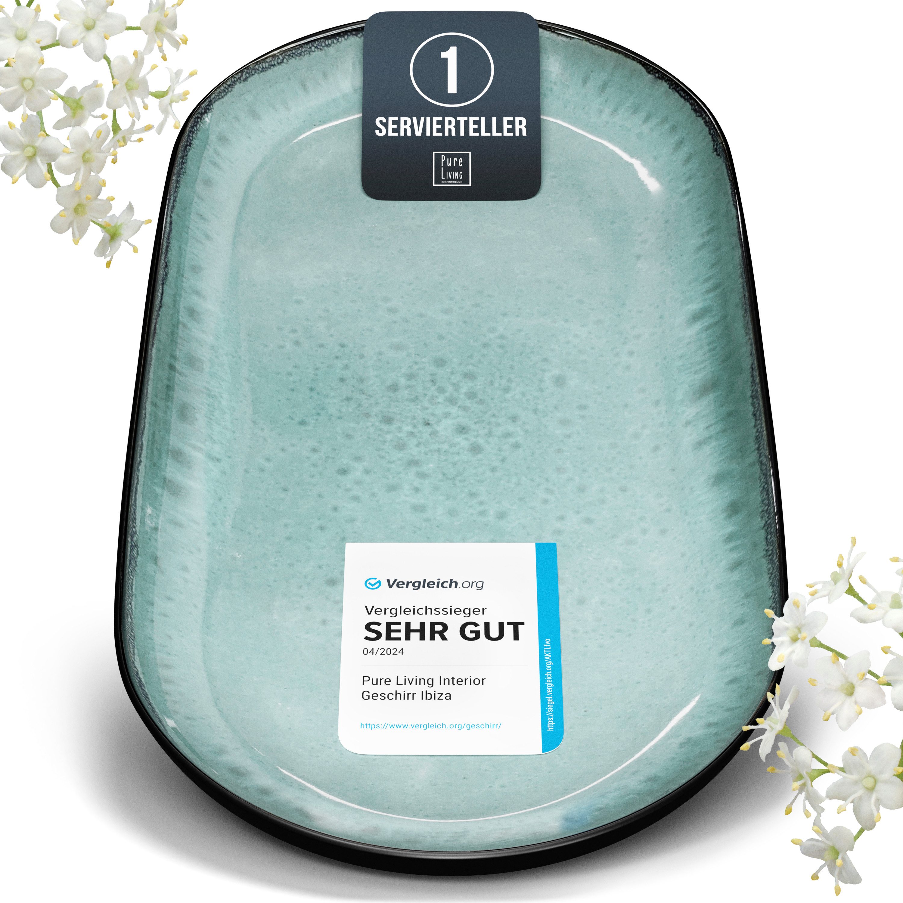 PURE LIVING INTERIOR DESIGN Geschirr-Set Pure Living Servierplatte »Ibiza«, oval, Steingut, Salbeigrün, 1 Personen, Steingut, Ovale Form – perfekt zum Anrichten, Elegantes Servierdesign, Reaktive…