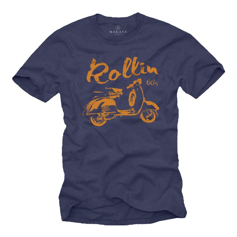 Vintage Blau MAKAYA Print-Shirt Retro Motiv 60er Geschenke Jahre T-Shirt - Herren Roller