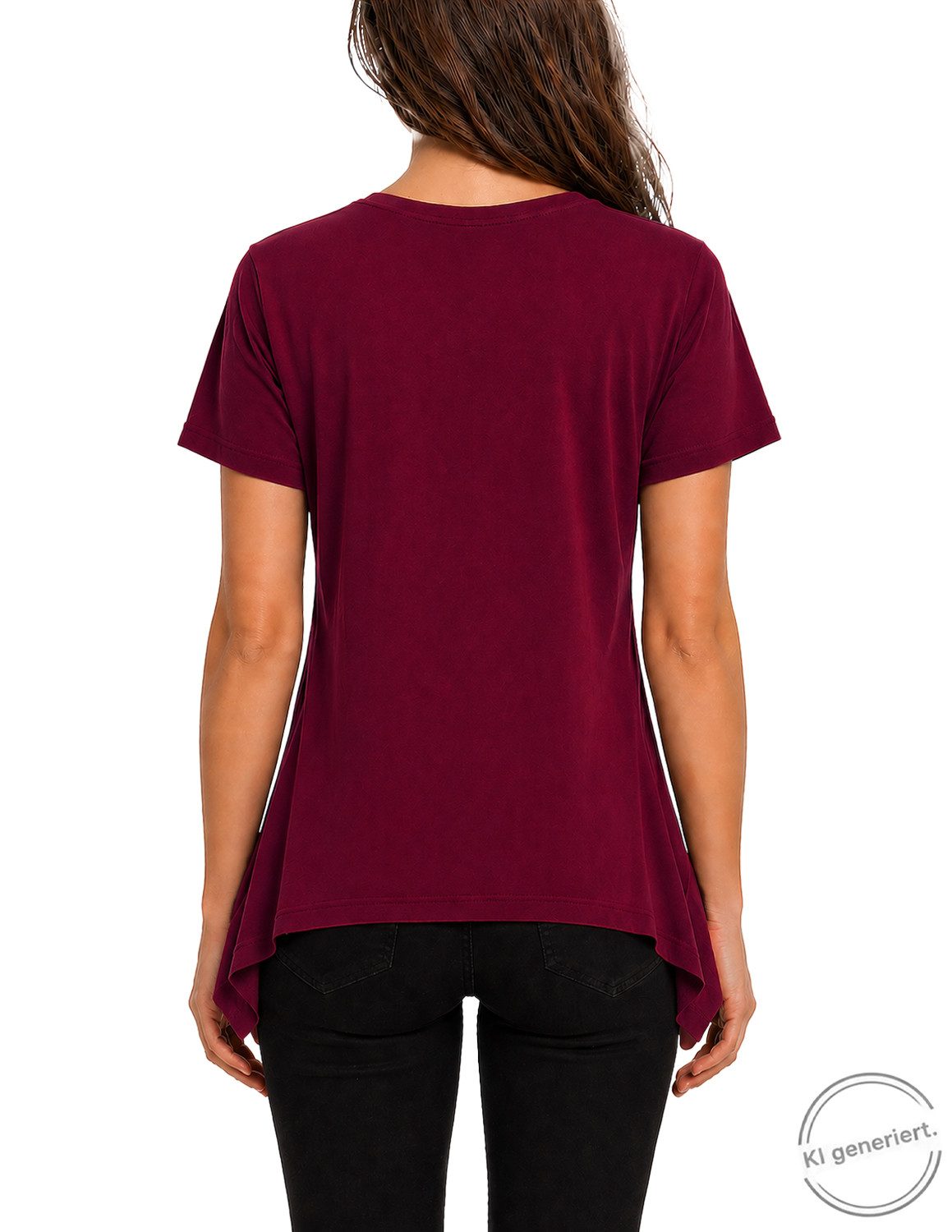 Vishes Zipfelshirt Kurzarm Zipfeltop Damen Asymmetrisch Unifarben Jersey Baumwolle Alternative Mode, Boho, Hippie, Ethno, Festival