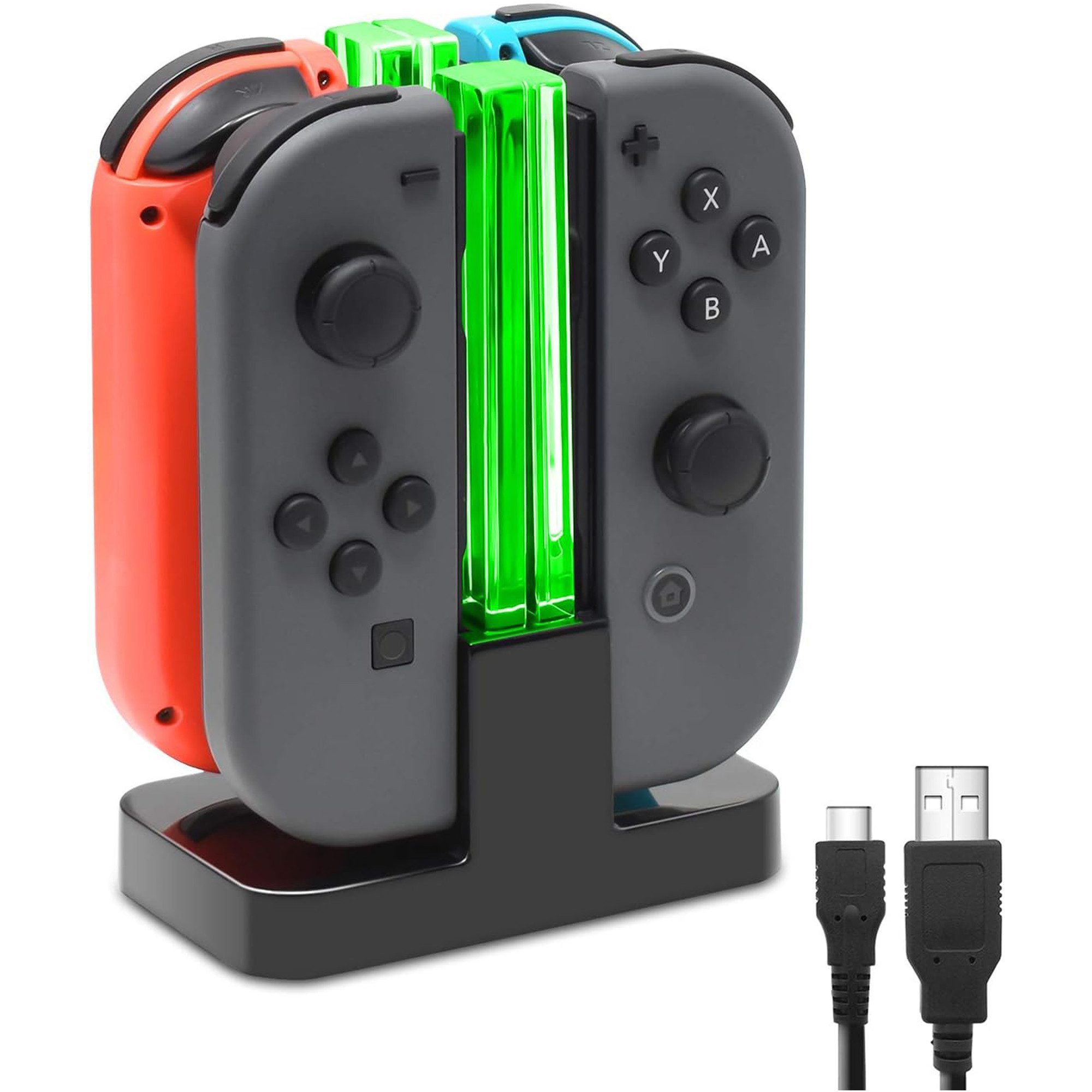 Toomoke Ladestation für Nintendo Switch 4 in 1 Joy-Con Controller Zubehör Nintendo (Controller-Ladestation, Joy-Con Ladegerät Typ-C Kabel, mit individueller LED-Anzeige, Controller Ladestation Kompatibel mit JoyCons)