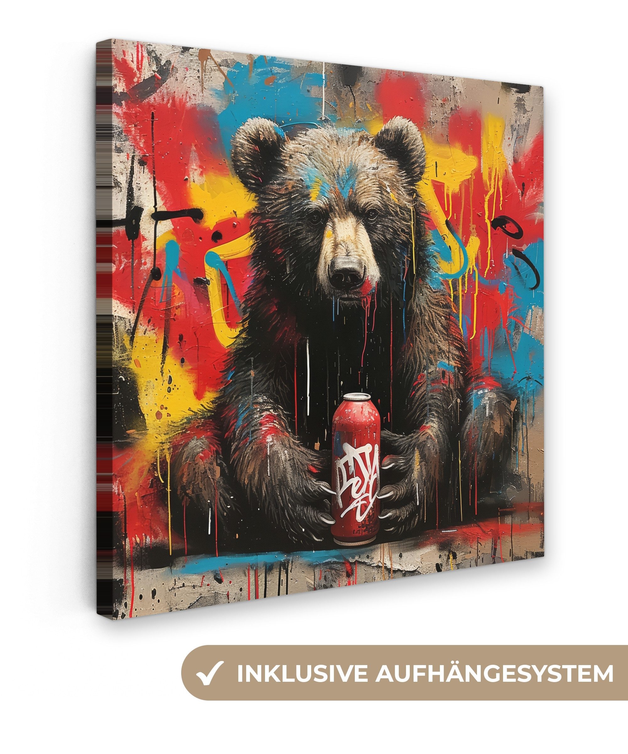 OneMillionCanvasses® Leinwandbild Graffiti - Bär - Tier - Wand - Straßenkun günstig online kaufen
