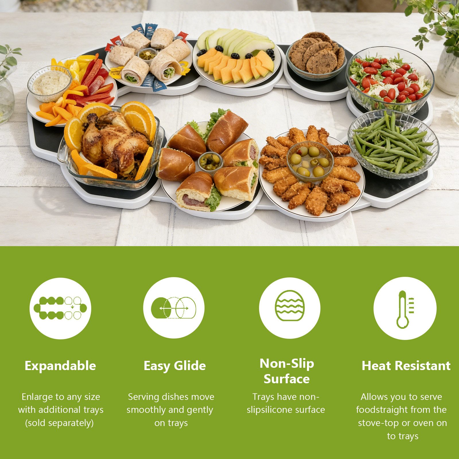 BlingBin Dekoteller 360° Drehschale Mit 8 Plattenspielern, Drehteller für Tische (1er Set, 1 St., 1 Stück), Multifunktionales Lebensmittel Organizer Tablett für Essen, Picknick