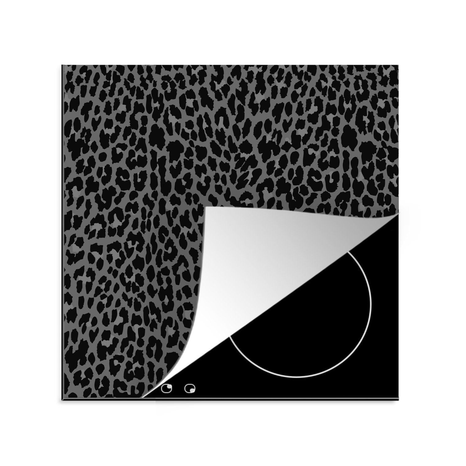 Leopard (1 Arbeitsplatte Ceranfeldabdeckung, für - cm, - 78x78 tlg), Grau, MuchoWow Herdblende-/Abdeckplatte Vinyl, küche Muster