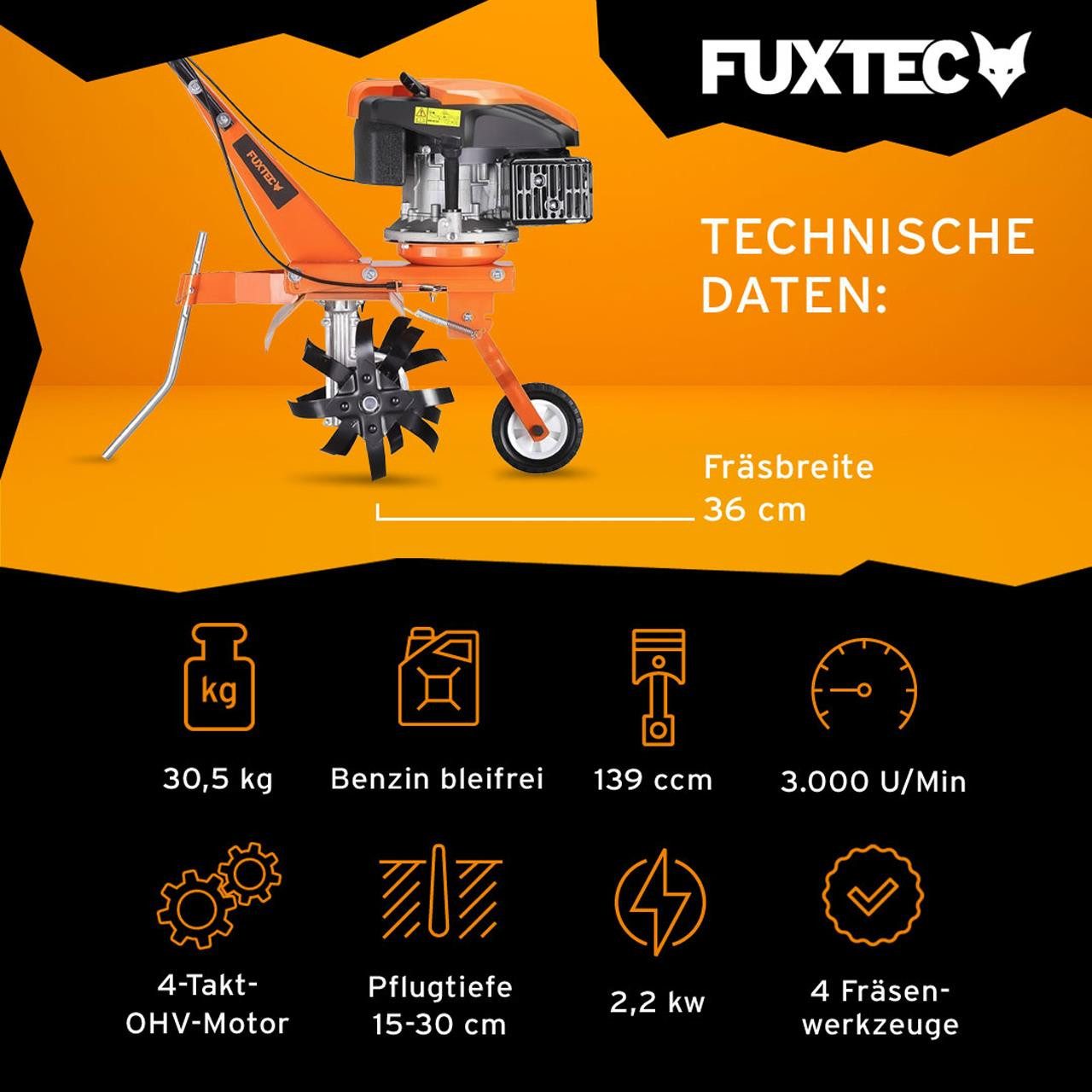 FUXTEC Benzinmotorhacke FX-AF1139, 36 cm Arbeitsbreite, günstig online kaufen