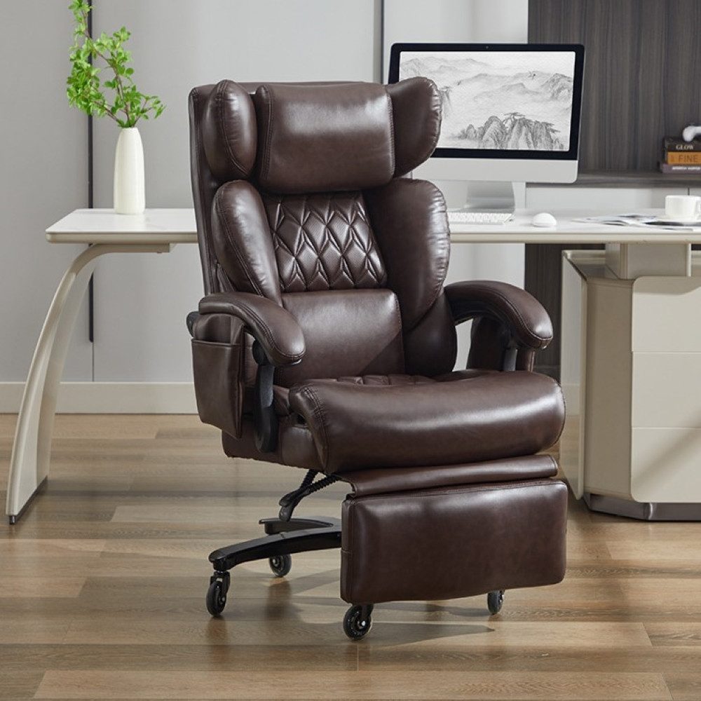 DEKKETO Bürostuhl Ergonomisch mit Fußstütze, PU Leder Chefsessel mit Massagefunk