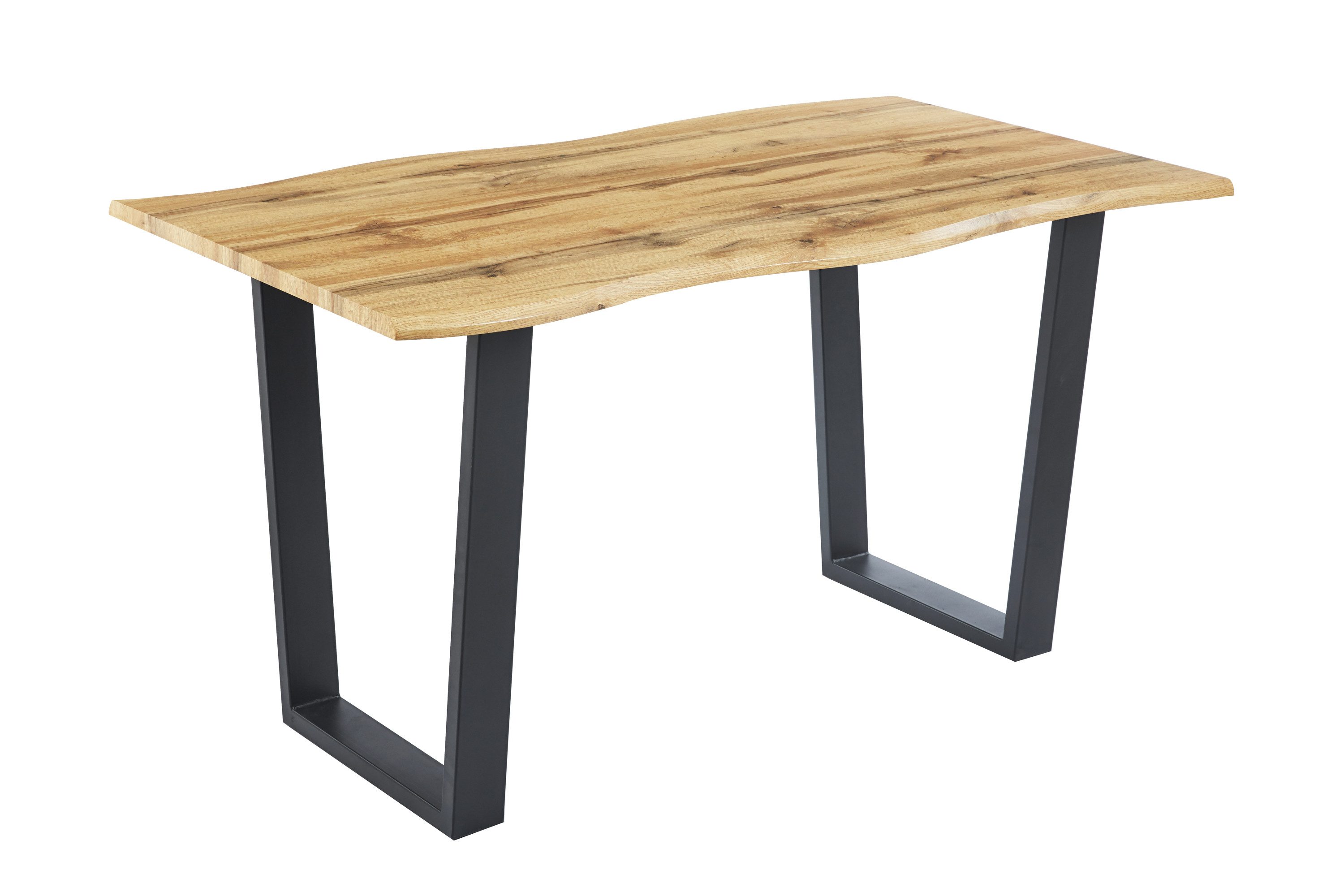 SAM® Esstisch Ella, Holz Wildeiche-Optik, Baumkante, Metallgestell V-Form schwarz