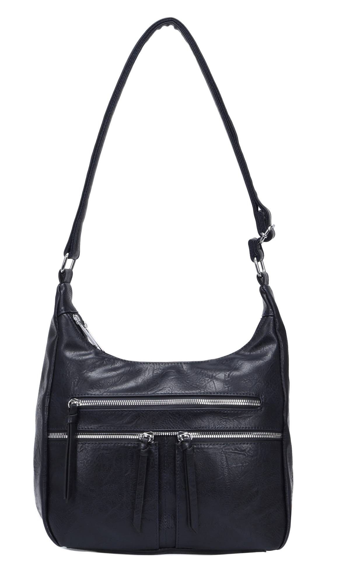 ITALYSHOP24 Schultertasche Damen Tasche Shopper Crossbody Umhängetasche Leder Optik City Bag, CrossOver Handtasche Henkeltasche Freizeit Damentasche Hobo Bag