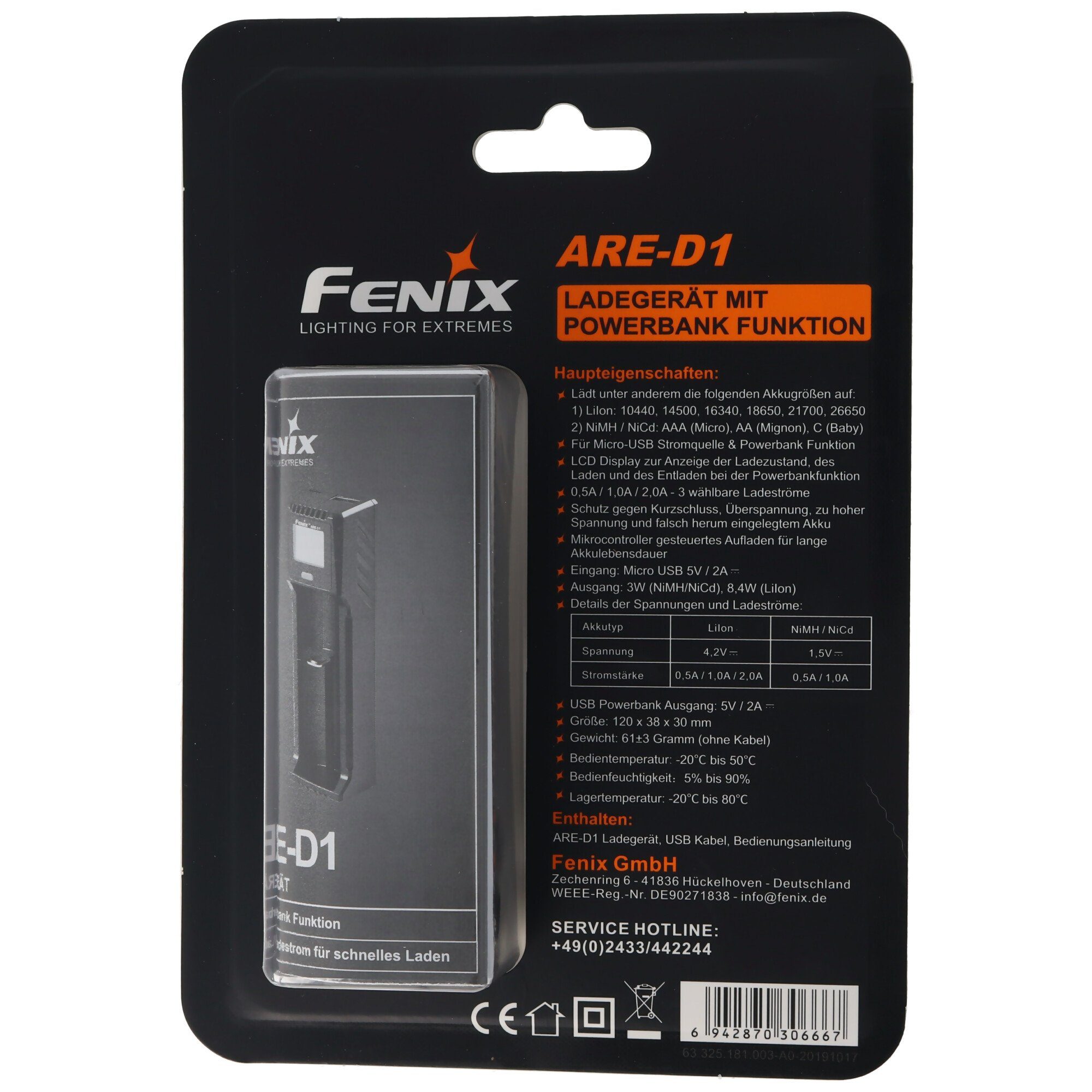 Fenix Fenix ARE-D1 Einschacht-Ladegerät passend für 21700, 18650, 26650, 16 Akku-Ladestation