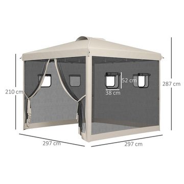 Outsunny Faltpavillon Pavillon mit 4 Netzvorhängen, UV-Schutz, mit 4 Seitenteilen, (Gartenpavillon, Pop Up Pavillon), mit Fenster, Tragetasche, für Garten, Pavillon, Beige