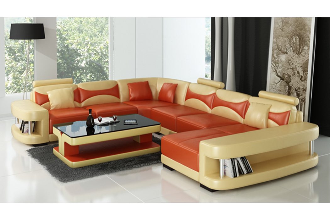 Ledersofas Ecksofa, U Ecksofa JVmoebel Luxus - Polster Form Couch Sofa Wohnlandschaft Orange