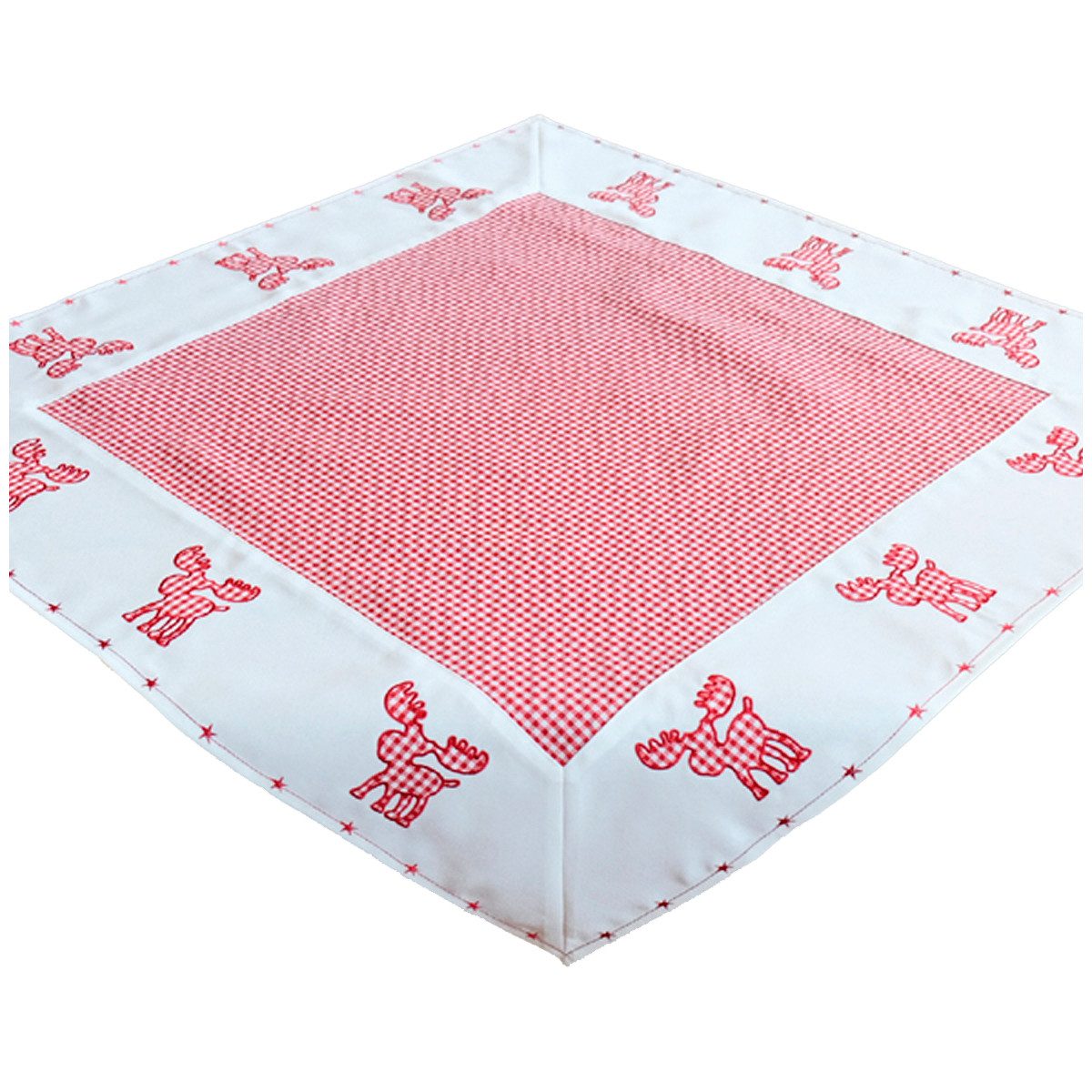 heimtexland Tischdecke Tischdeko Weihnachten Vichy Karo Elch Applikation (Typ282 1-tlg, 1-teilig), Tischdecke I Mitteldecke I 85x85 cm I bestickt