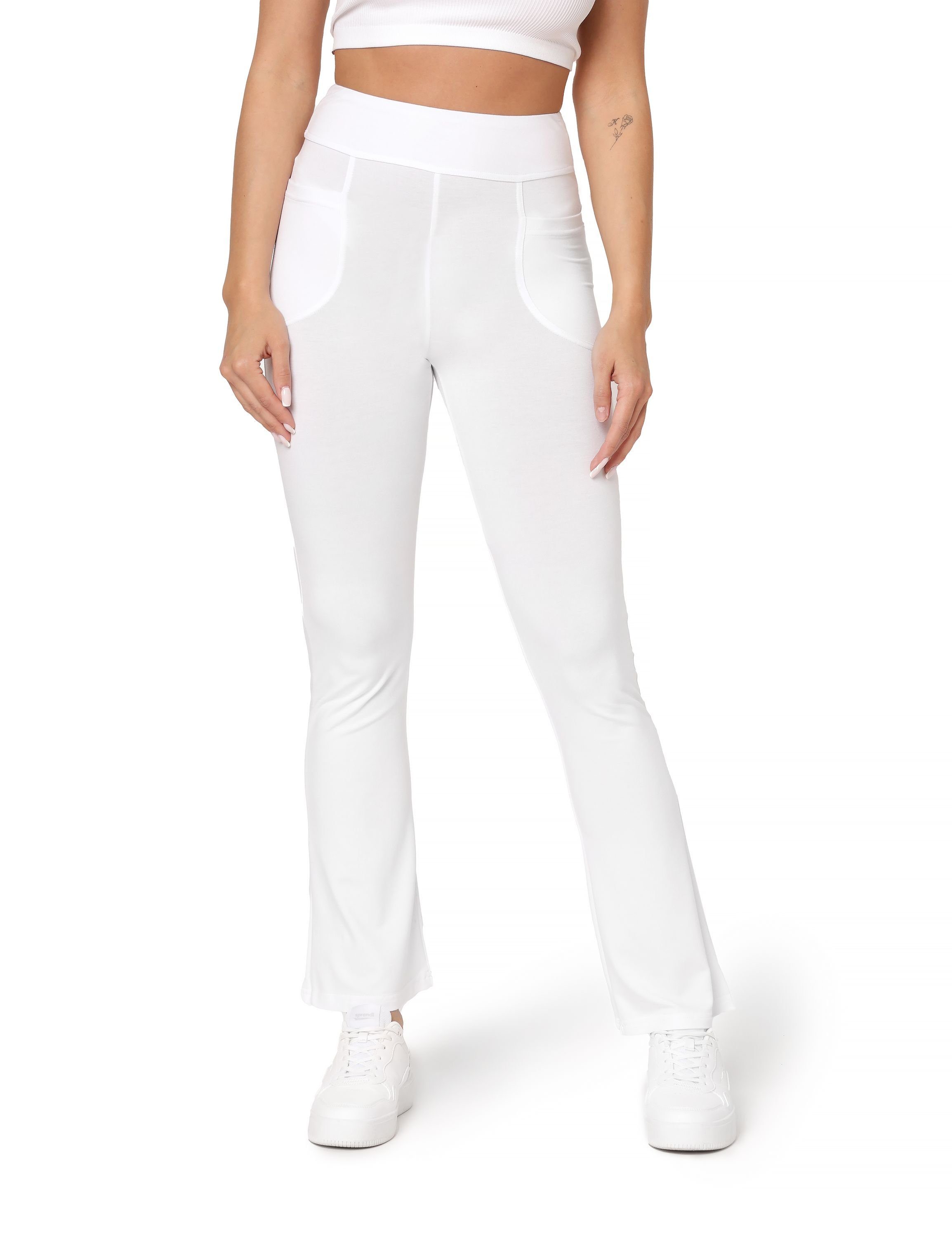 Bellivalini Leggings Yogahose für Damen Hose mit zwei Taschen BLV50-282 (1-tlg) elastischer Bund Weiß