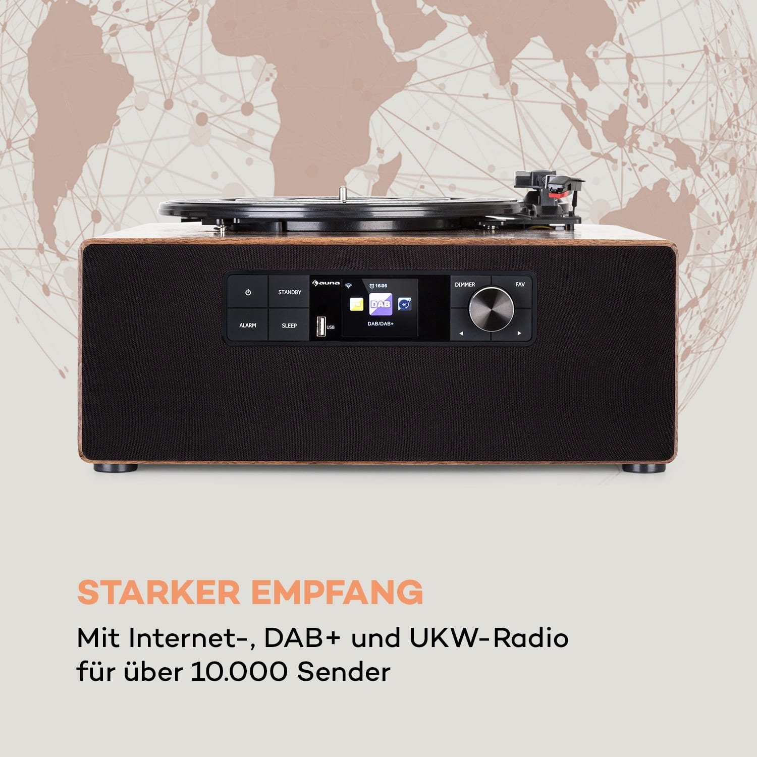 mit Vinyl Auna Schallplattenspieler Radio (Riemenantrieb, Plattenspieler) Bluetooth, Cube Lautsprecher Plattenspieler Connect Vinyl