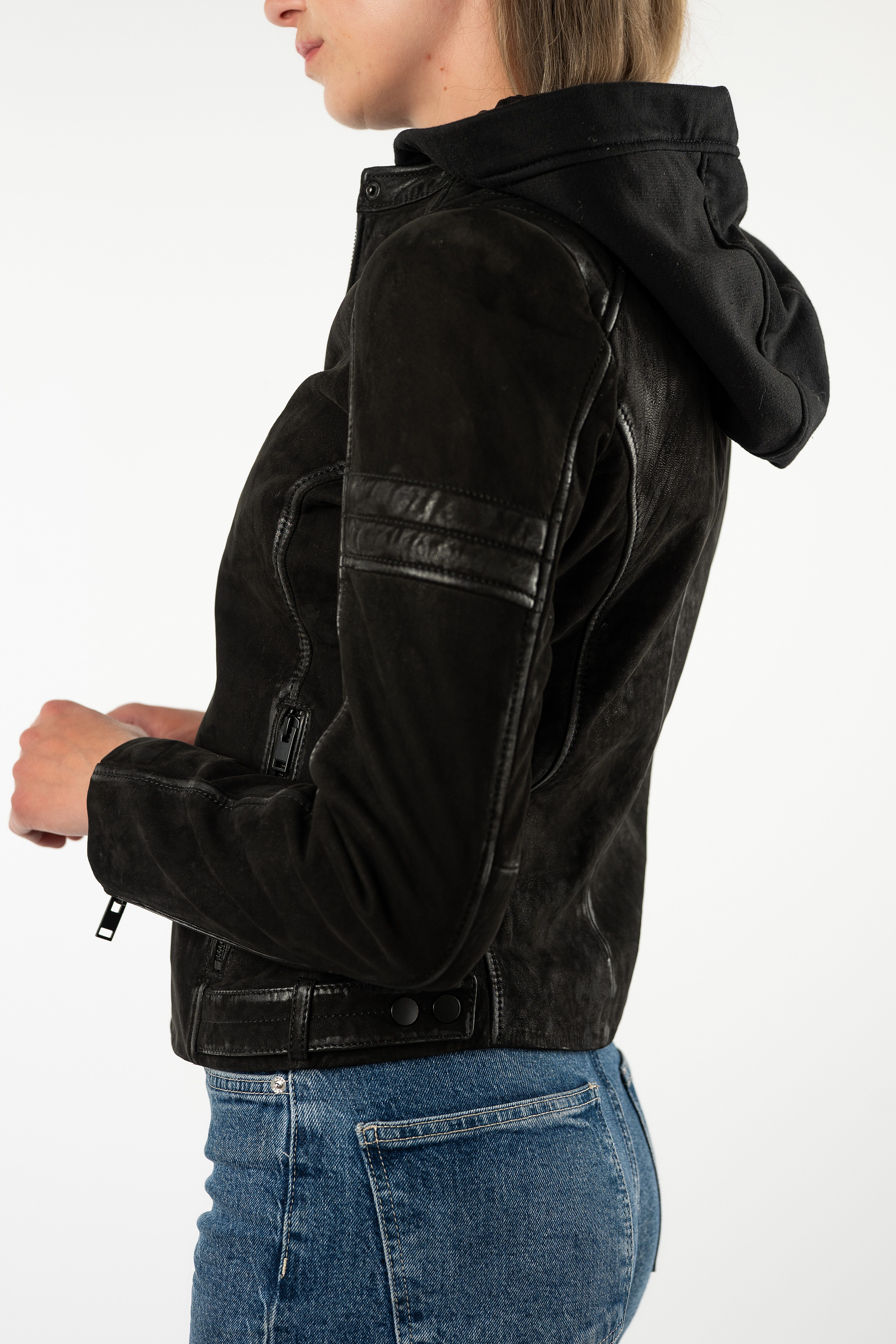 Mauritius Lederjacke MWShary SF mit abnehmbarer Kapuze, Slim Fit