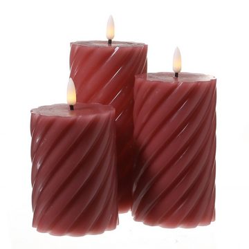 MARELIDA LED-Kerze TWIST Echtwachs gedrehte Stumpenkerze flackernd H: 12,5cm Timer rosa (1-tlg)