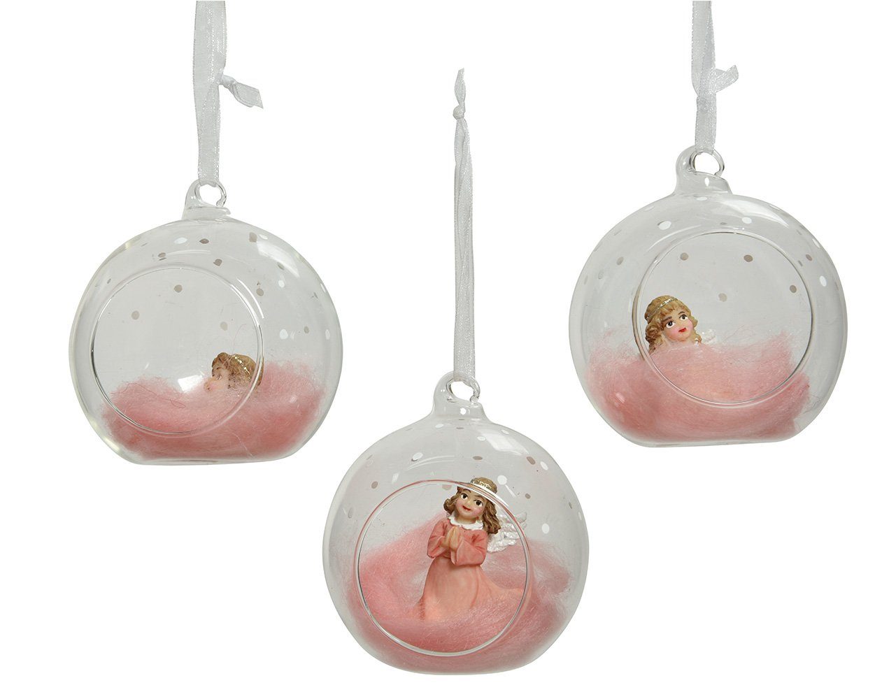 Decoris season decorations Weihnachtsbaumkugel, Weihnachtskugeln Glas mit Engel 8cm klar / rosa, 1 Stück sortiert