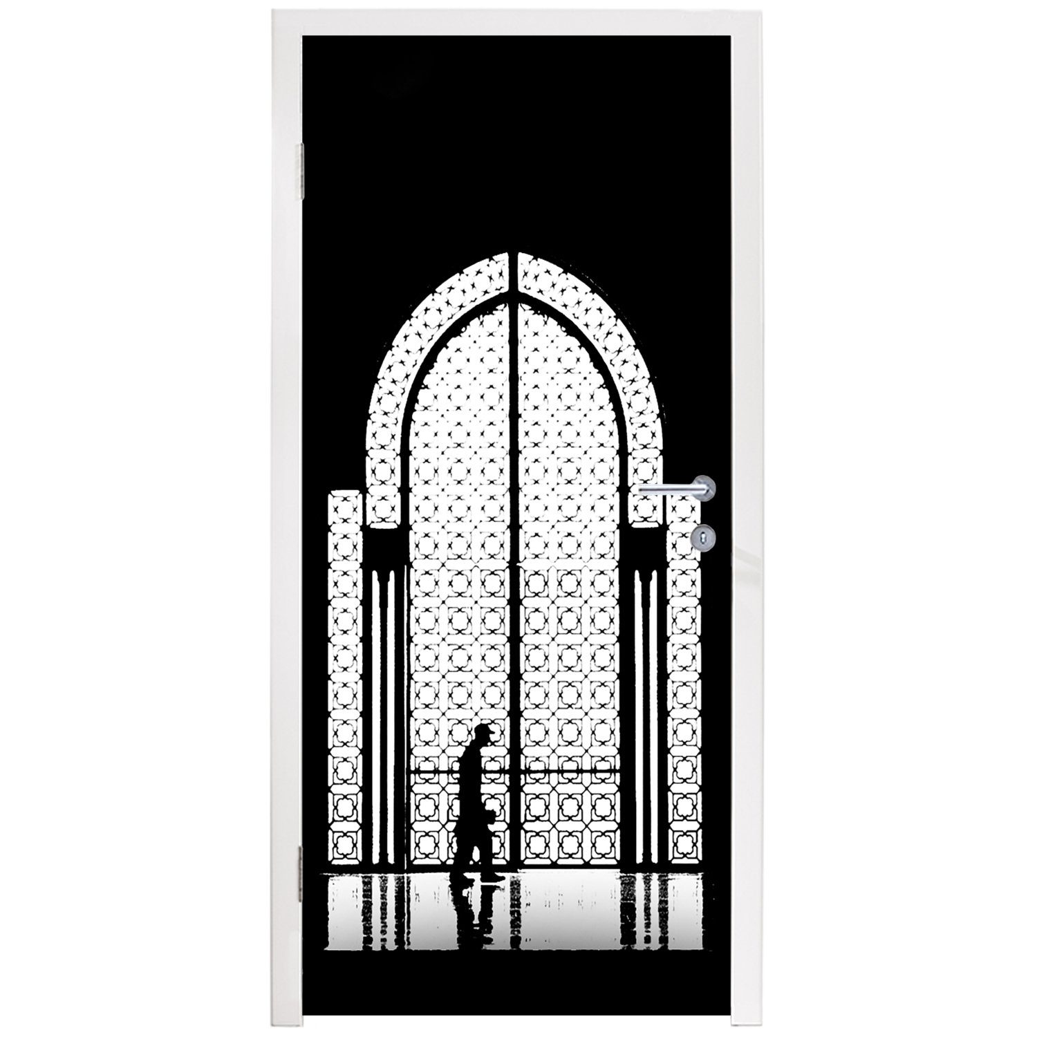 für - - Türtapete St), Schwarz 75x205 MuchoWow Tür, Weiß cm bedruckt, Mensch, Fototapete Türaufkleber, (1 Fenster Matt, -