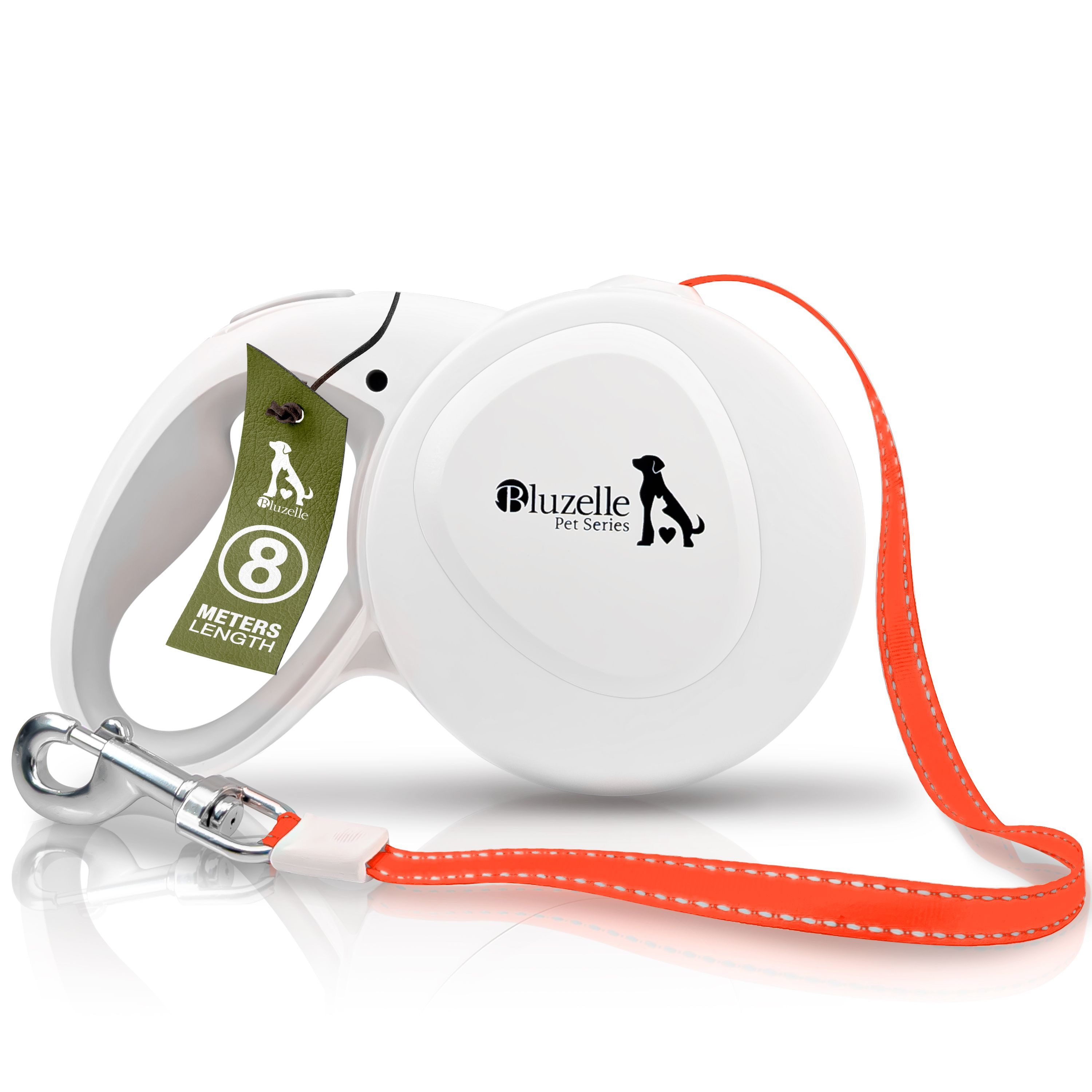 Bluzelle Rollleine, Nylon, Hundeleine für Hunde bis 50kg - 8m Rolleine mit Reflektor Gurt & Haken