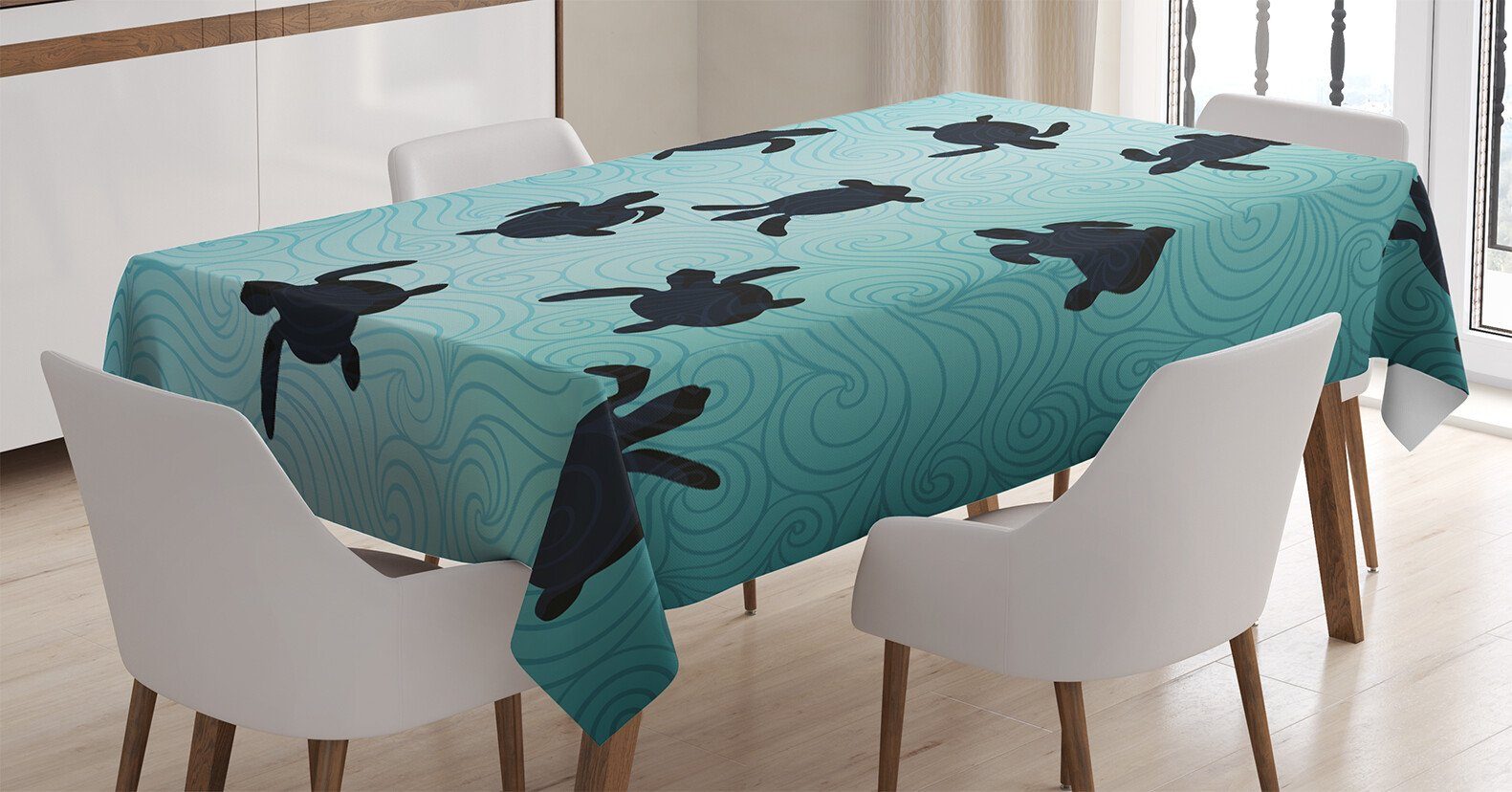 Abakuhaus Tischdecke Farbfest Waschbar Für den Außen Bereich geeignet Klare Farben, Schildkröte Baby-Schildkröten Tief Sealife | Tischdecken