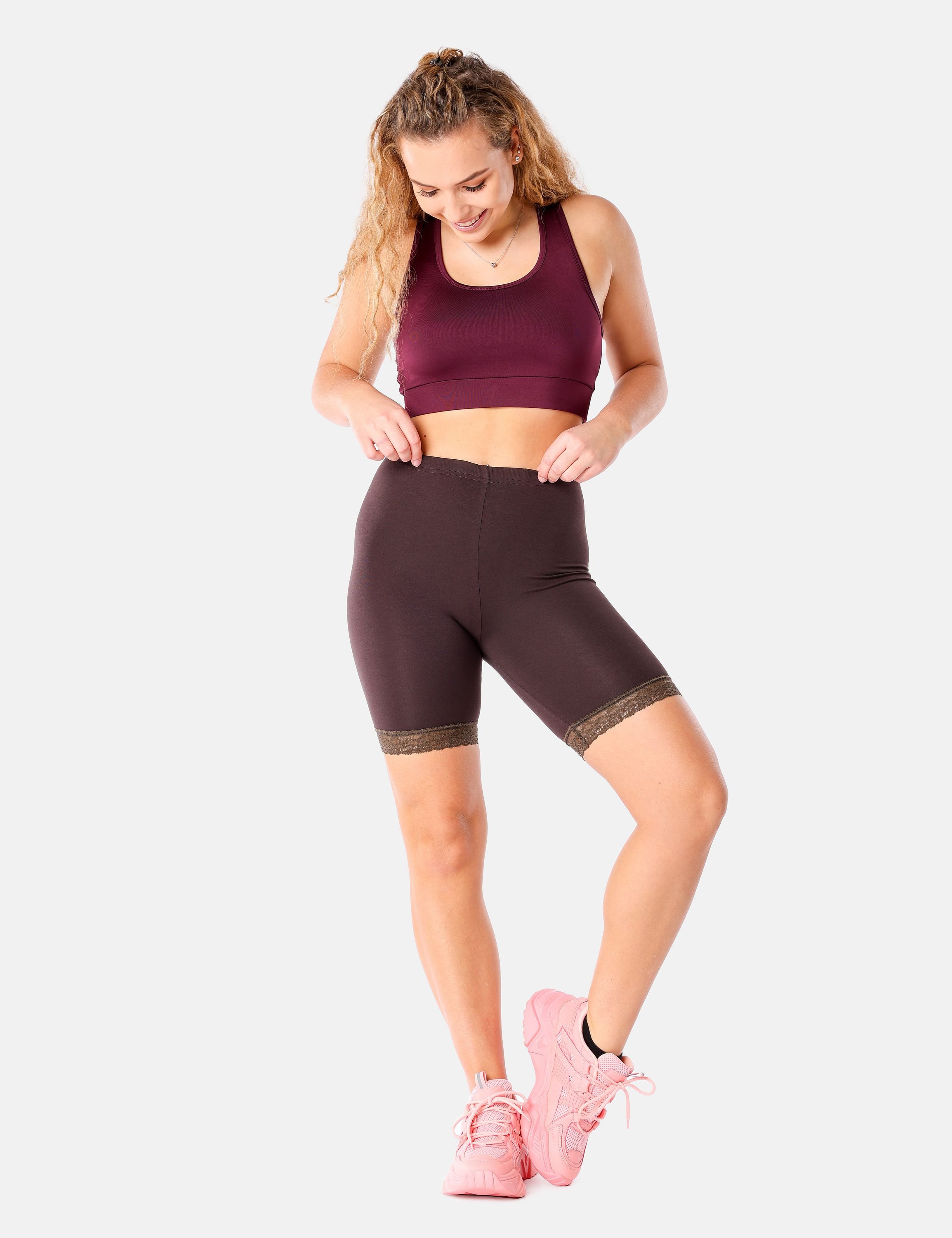 Merry Style Leggings Damen kurze High Waist Hose Radlerhose MS10-431 (1-tlg) mit Spitze